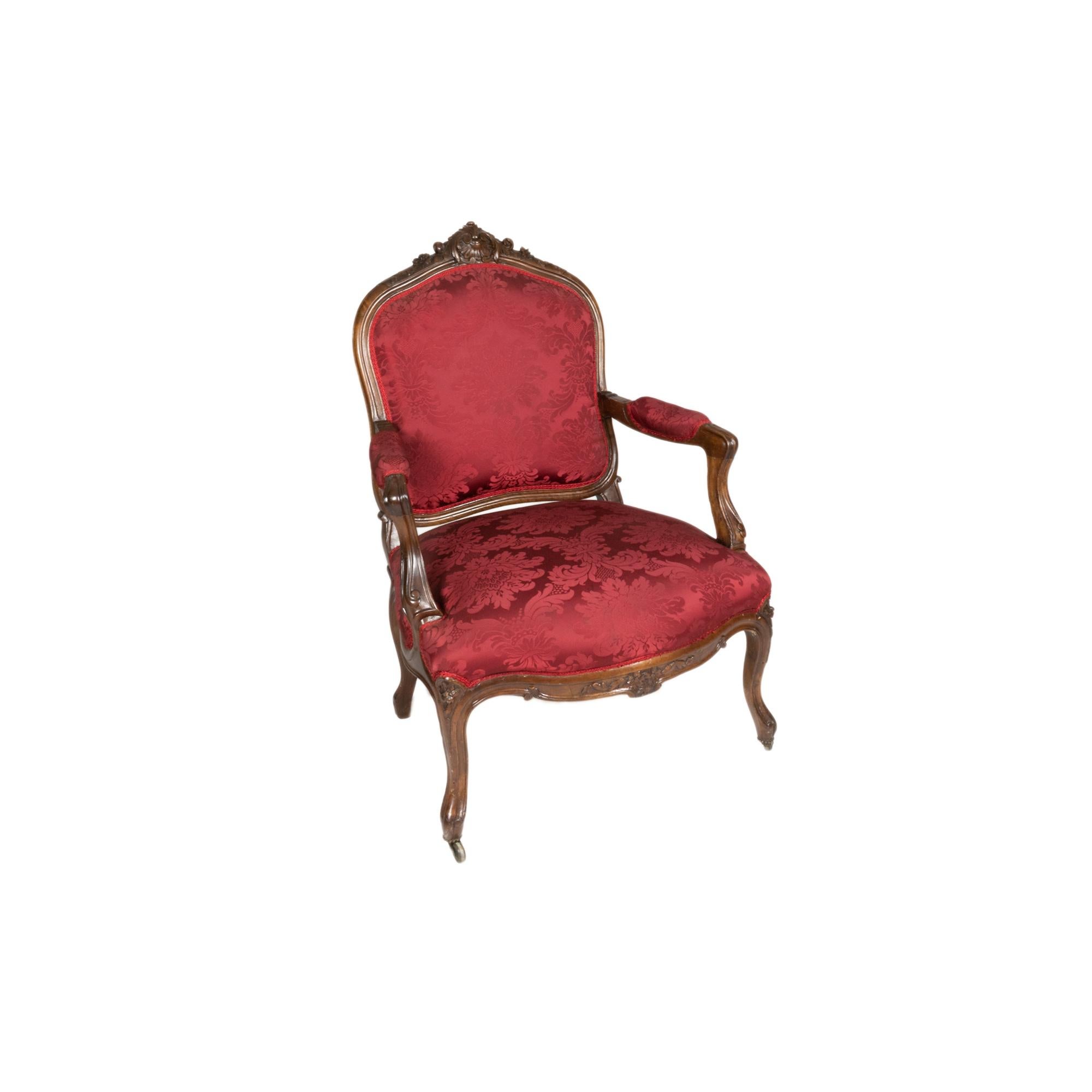 Louis XV Red À La Reine Armchair, 19th Century For Sale 2