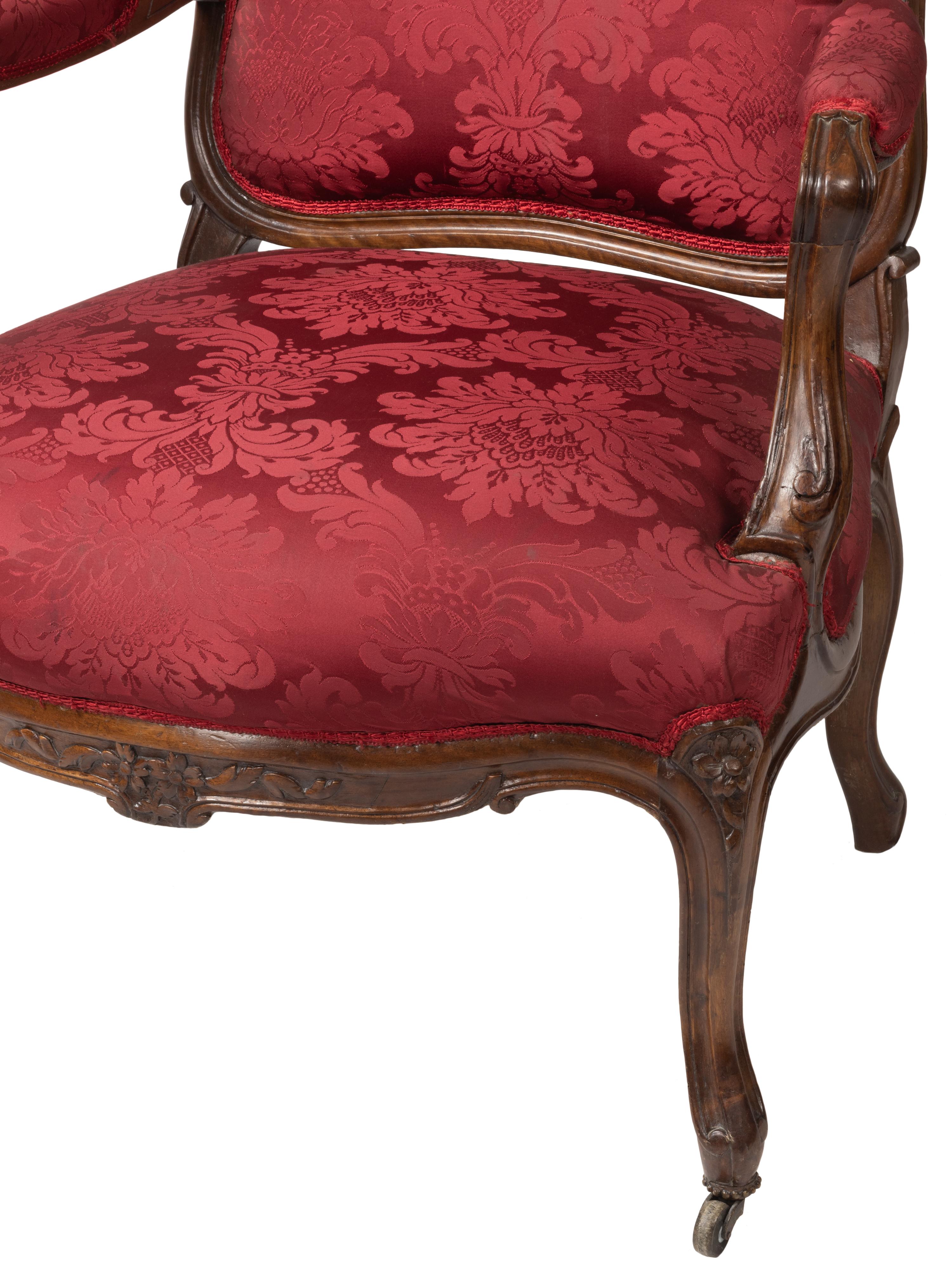 Sillón Luis XV Rojo À La Reine, Siglo XIX en venta 2
