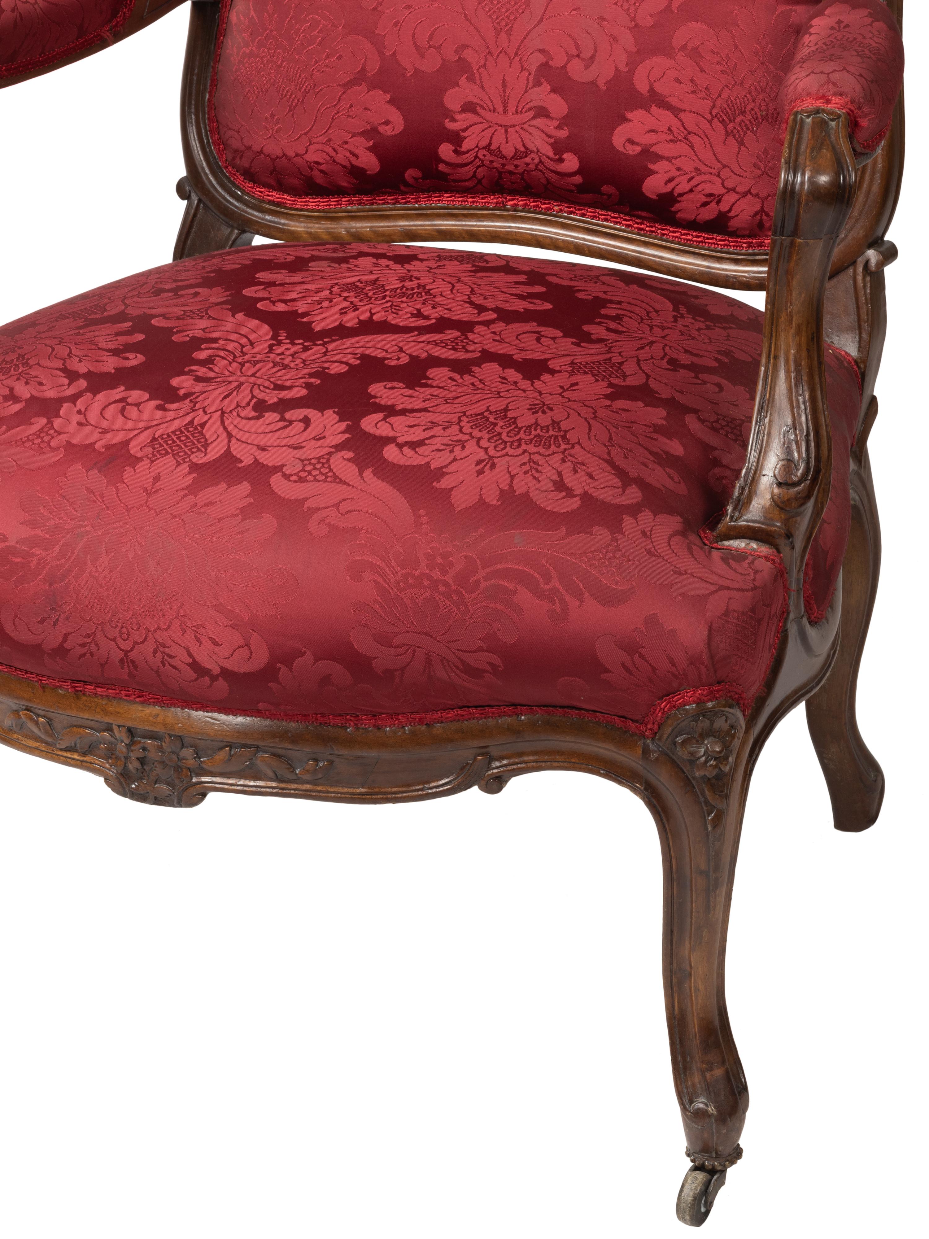 Fauteuil Louis XV rouge À La Reine, 19e siècle en vente 3