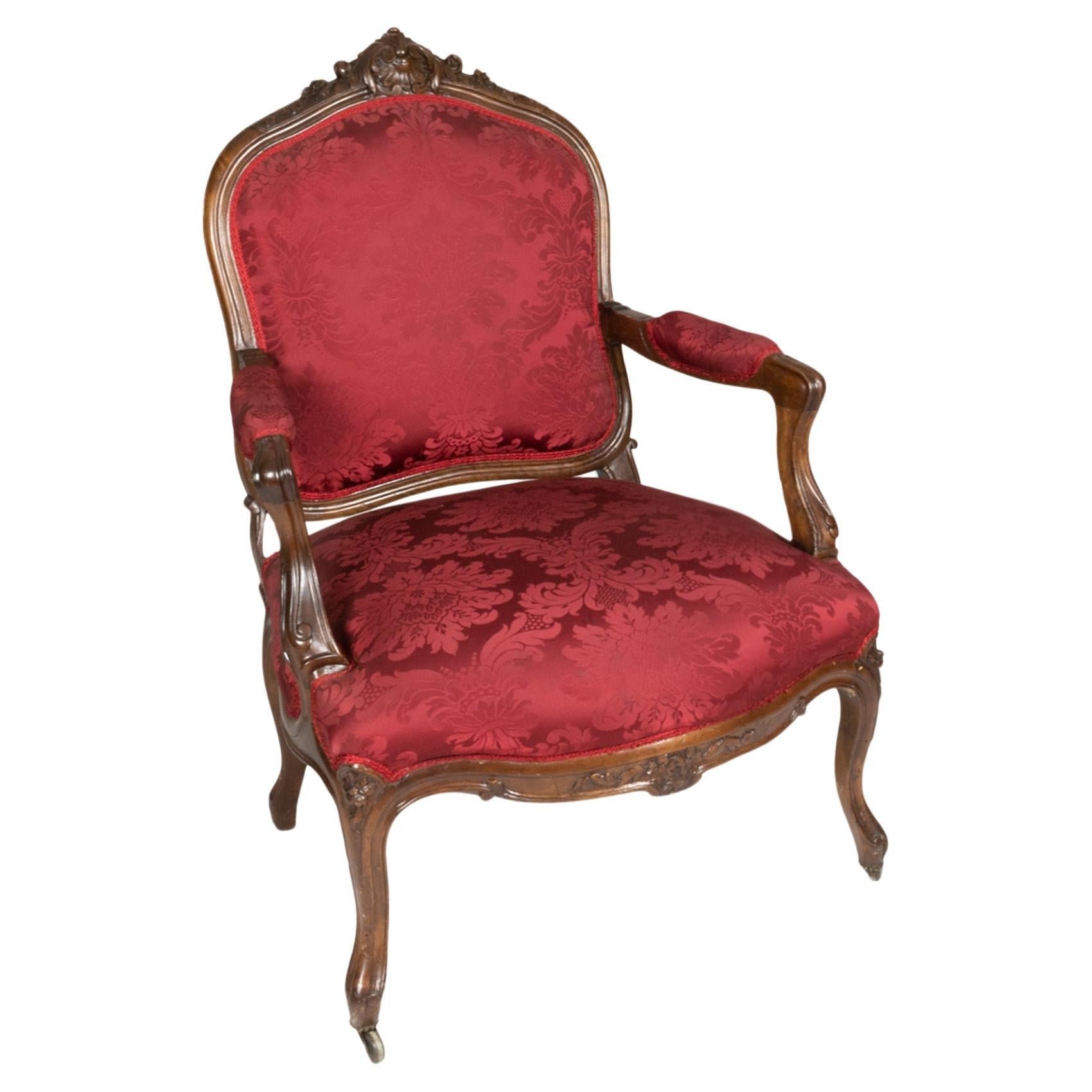 Fauteuil Louis XV rouge À La Reine, 19e siècle en vente