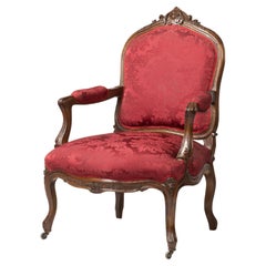 Louis XV Red À La Reine Armchair, 19th Century