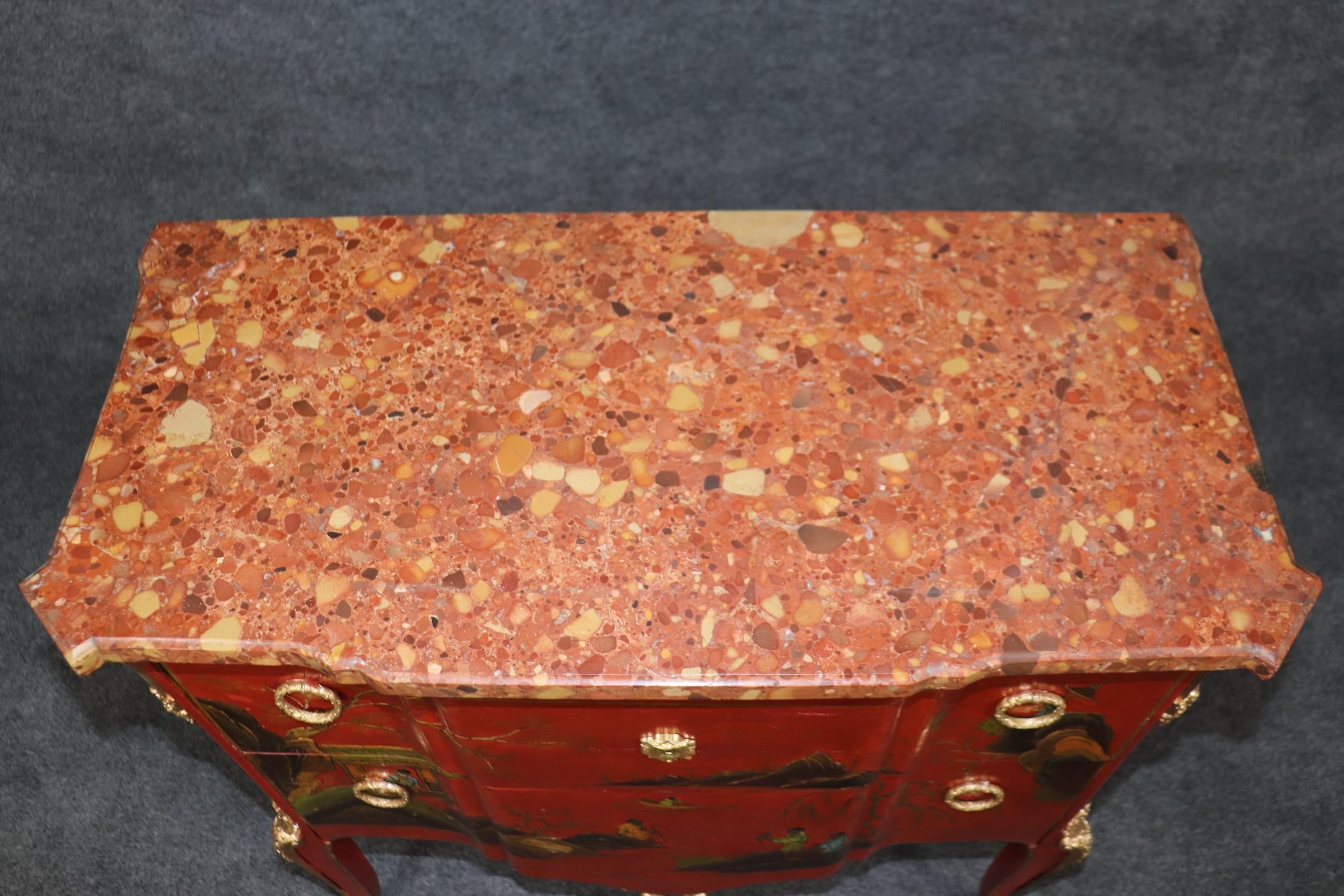 Louis XV Red Chinese Raised Gold Paint Decorated Kahn & Cie of France Commode 8
