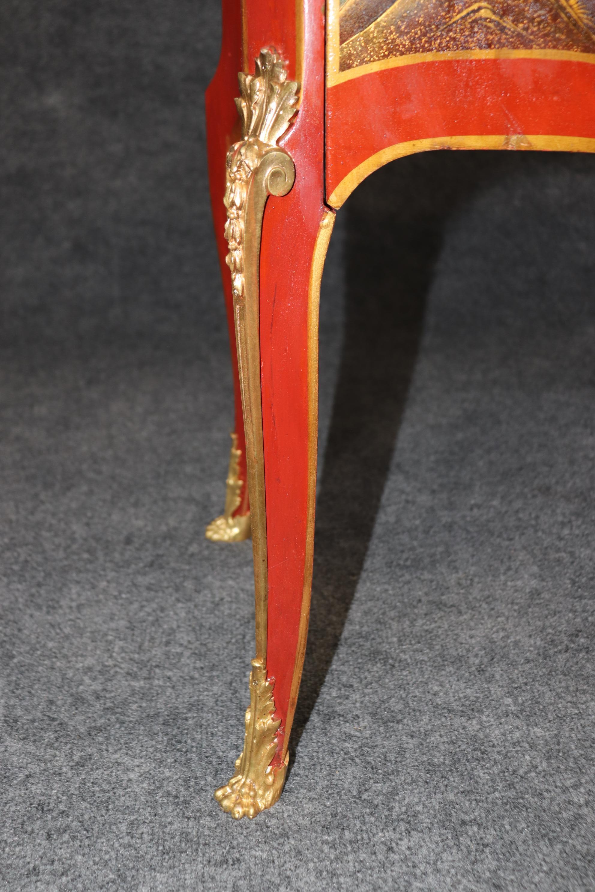 Louis XV Red Chinese Raised Gold Paint Decorated Kahn & Cie of France Commode 9