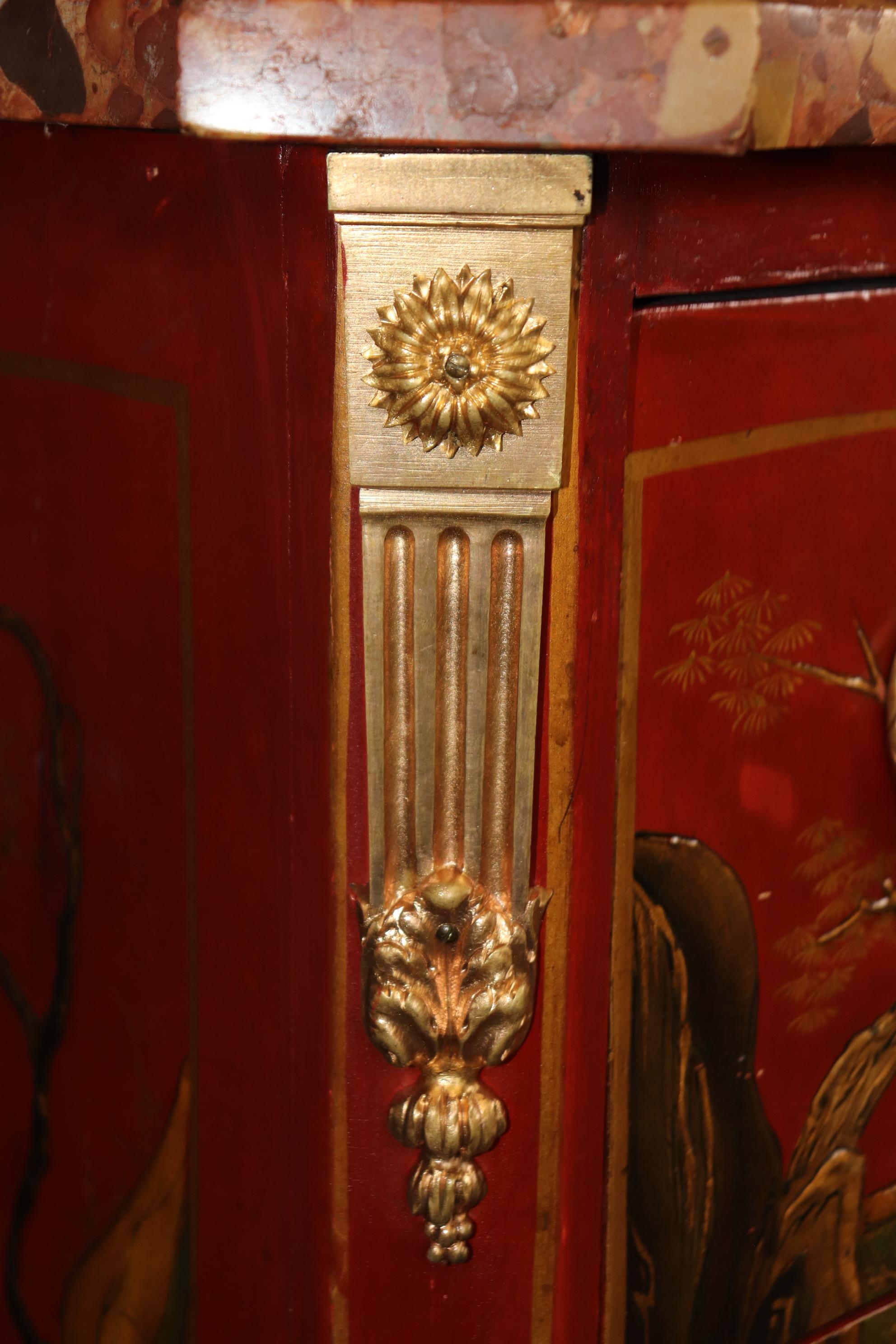 Louis XV Red Chinese Raised Gold Paint Decorated Kahn & Cie of France Commode 10