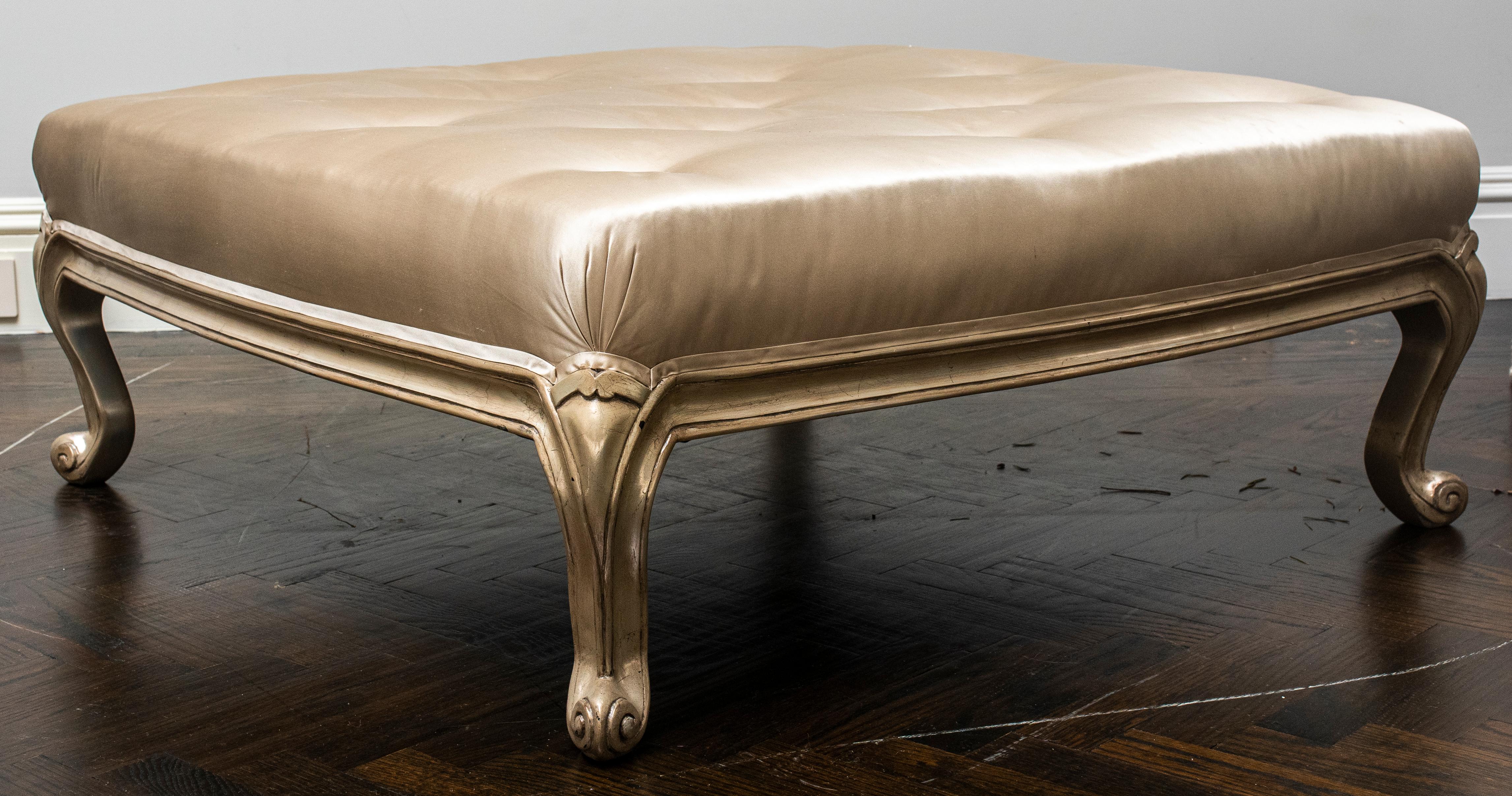 French Louis XV Revival Large Silvered Ottoman