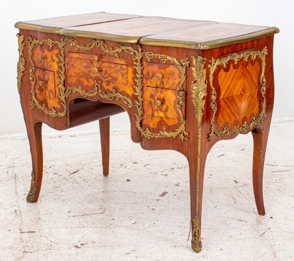 Metal Louis XV Revival Parquetry Vanity or Coiffeuse For Sale