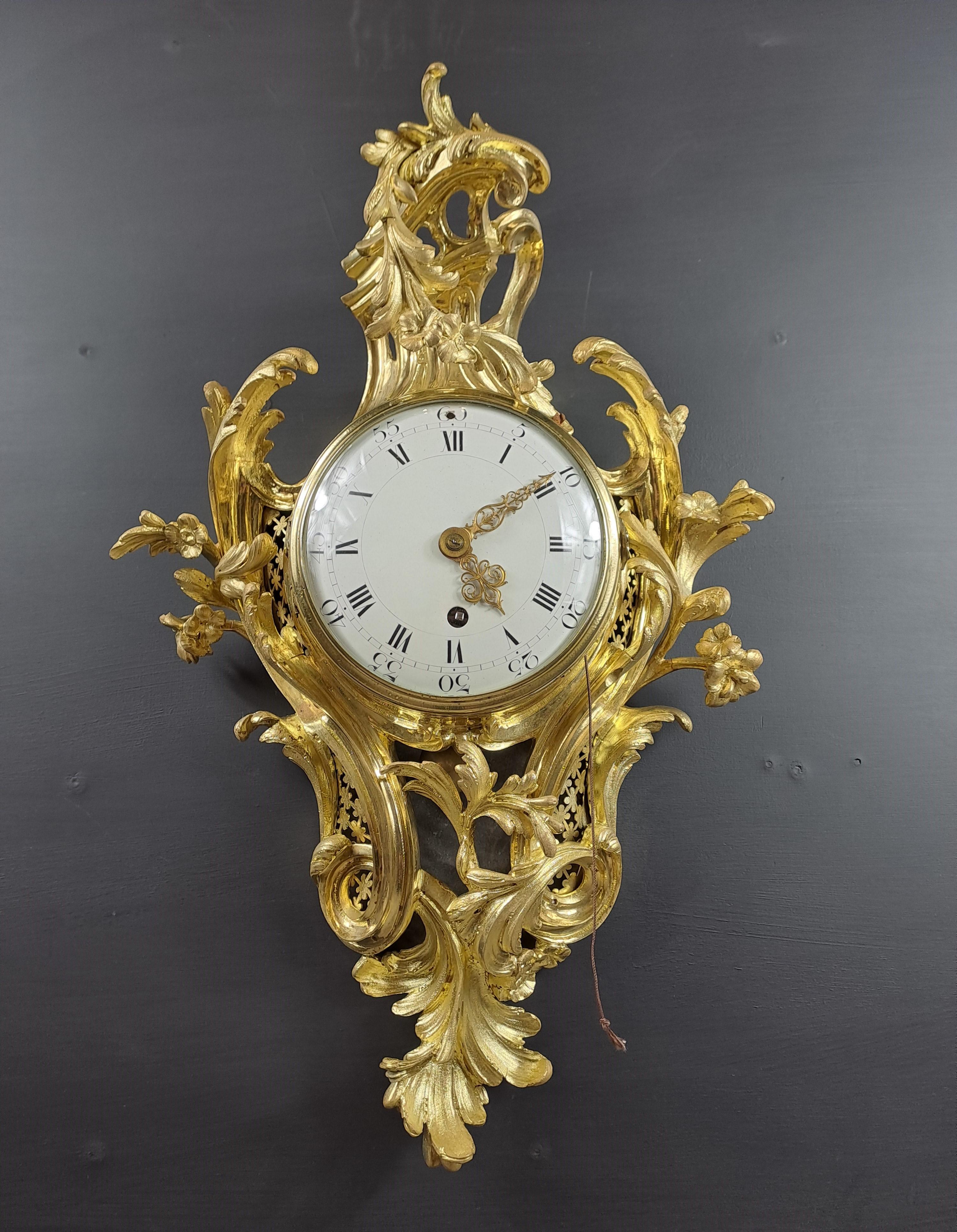 French Louis XV Rocaille Cartel In Gilt Bronze