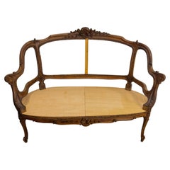 Louis XV Roccoco Revival Walnut Open Sofa to Cane or Upholster French, 19th C