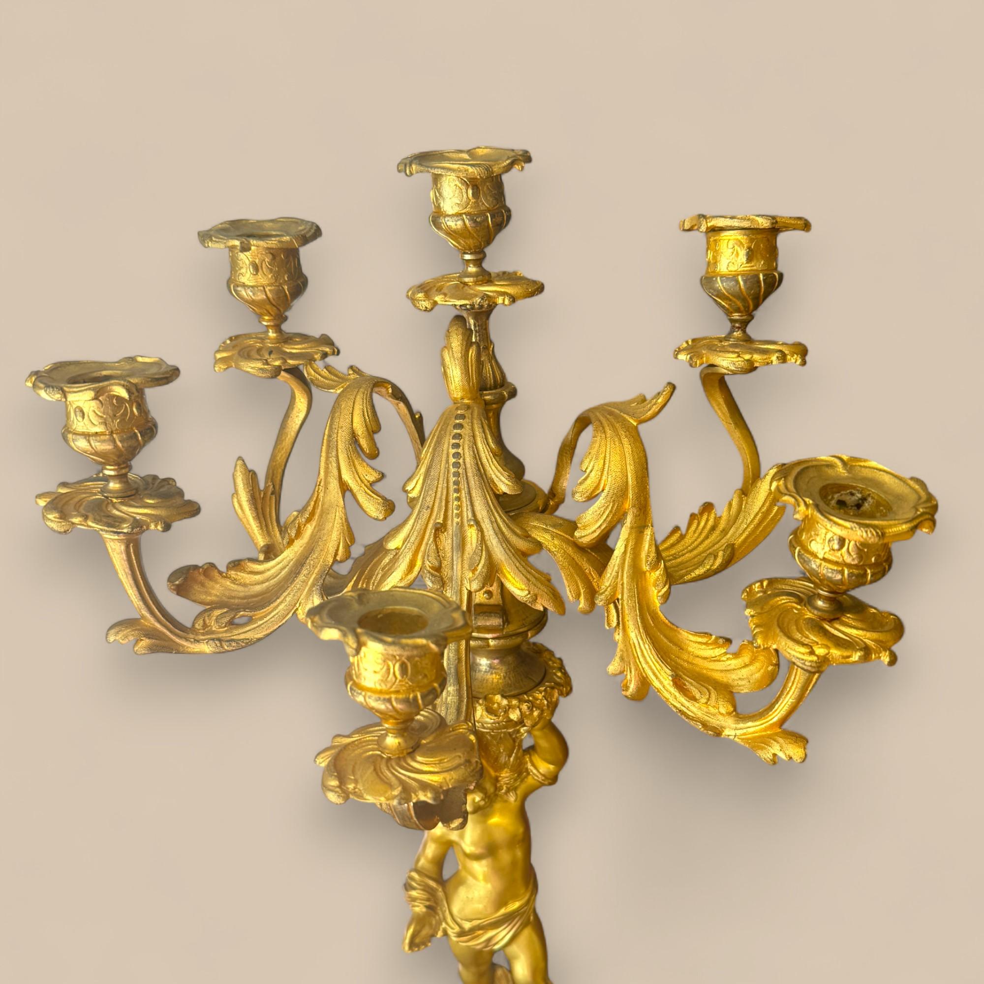 Louis XV Rococo Gilt Bronze Mantel Garniture, 19th Century im Angebot 5