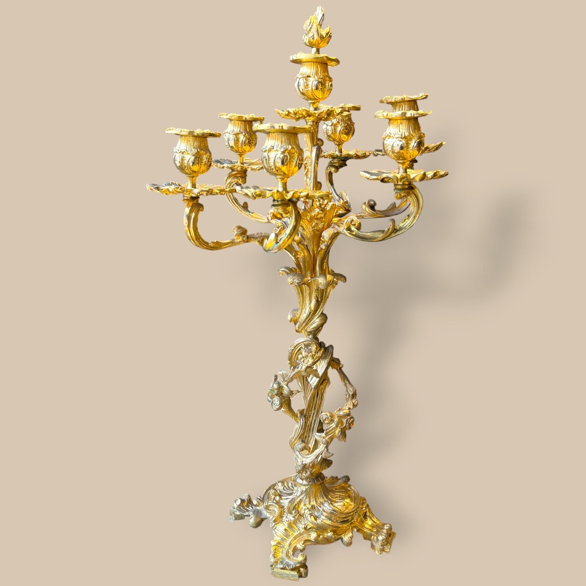 Guarnitura da camino in bronzo dorato Luigi XV, XIX secolo in vendita 7