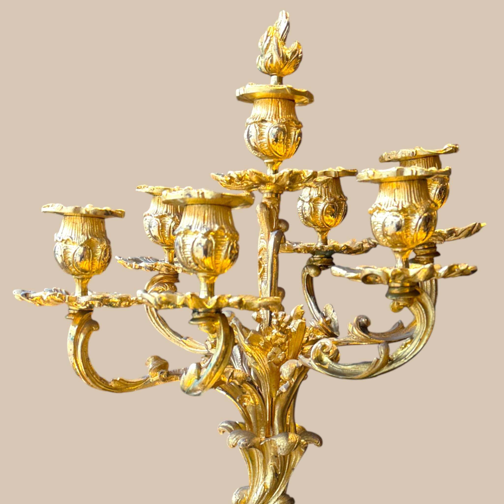 Guarnitura da camino in bronzo dorato Luigi XV, XIX secolo in vendita 8