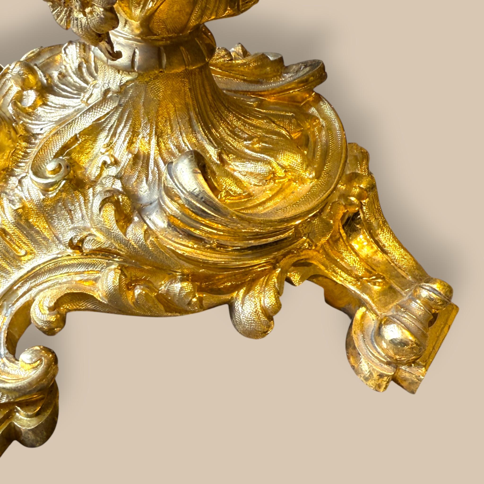 Guarnitura da camino in bronzo dorato Luigi XV, XIX secolo in vendita 11