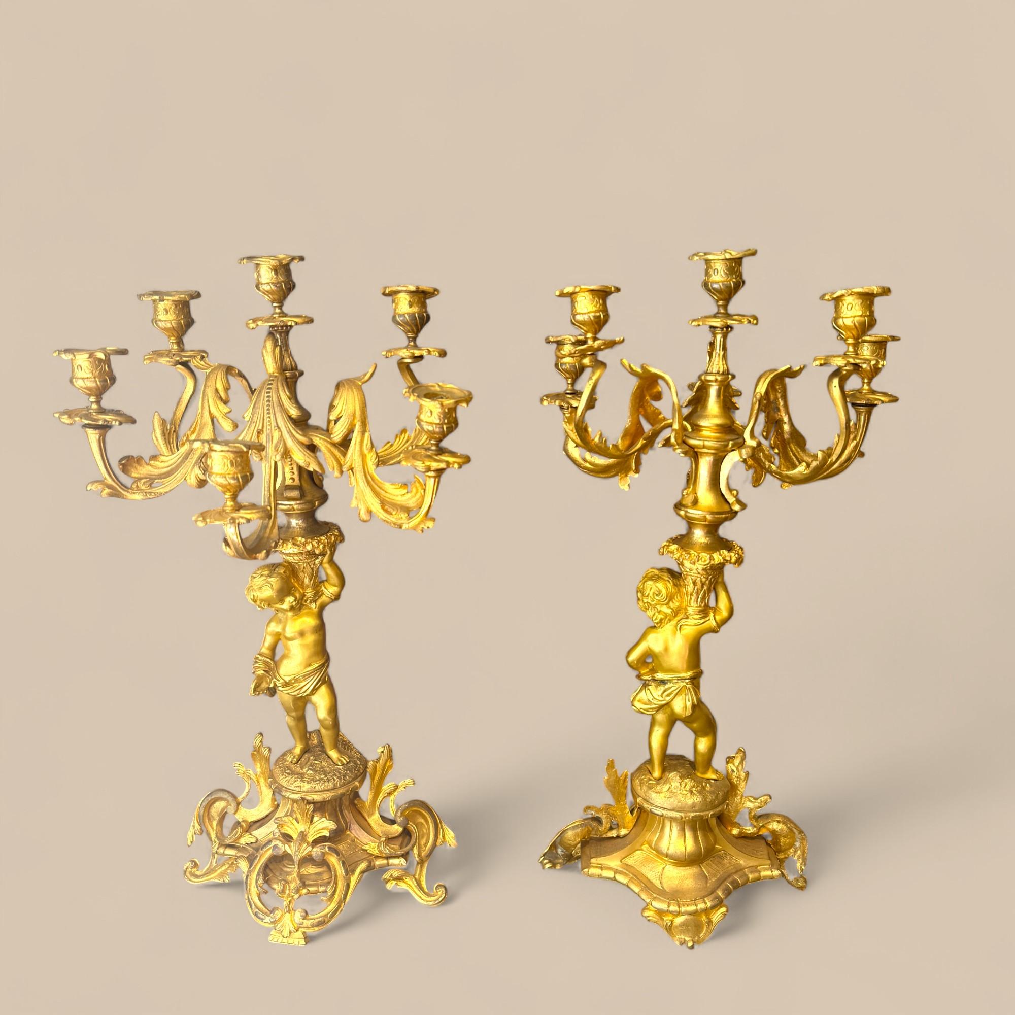 Louis XV Rococo Gilt Bronze Mantel Garniture, 19th Century im Angebot 2