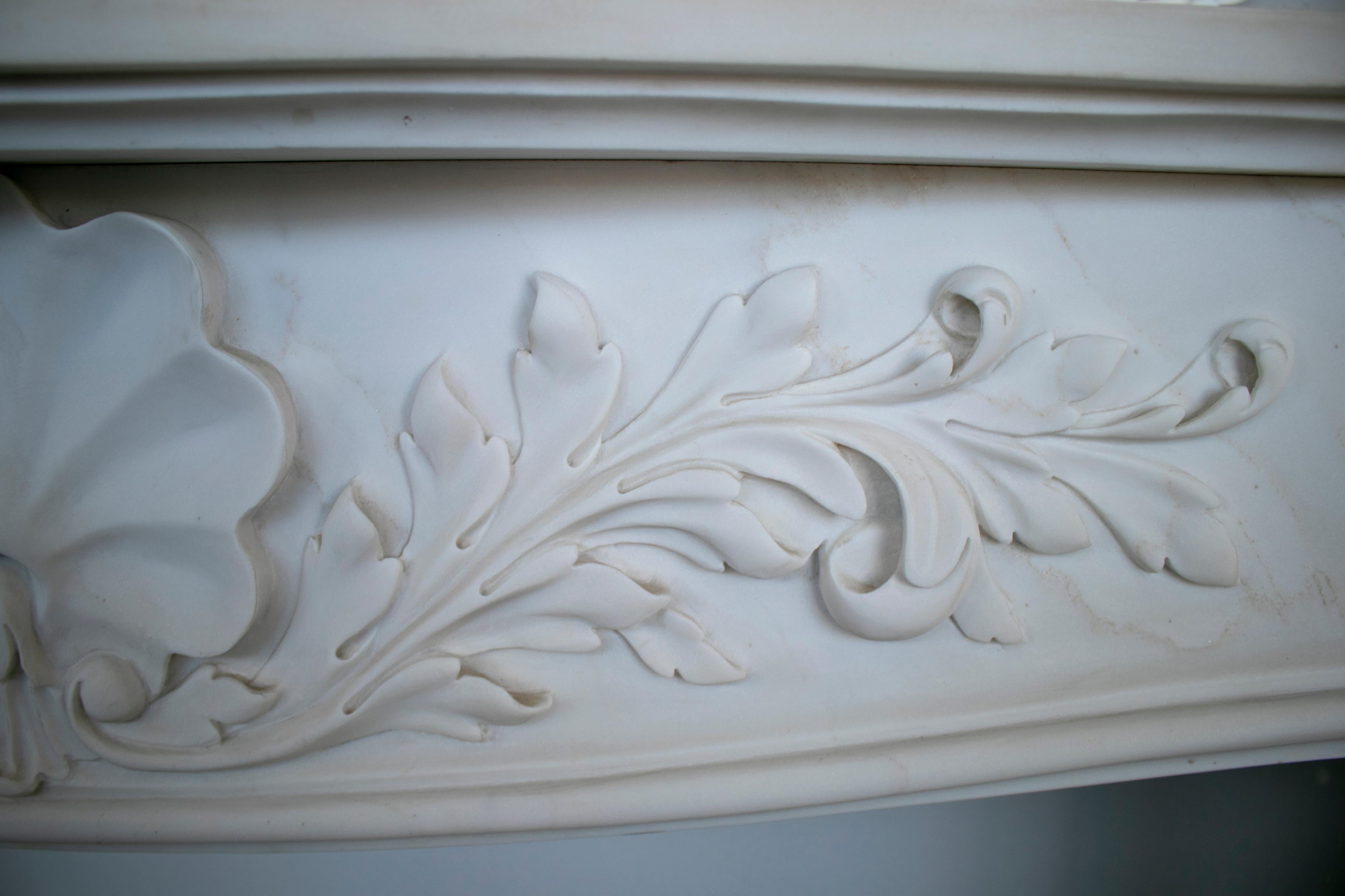 Louis XV Rococo Hand Carved White Carrara Marble Fireplace Mantle 5