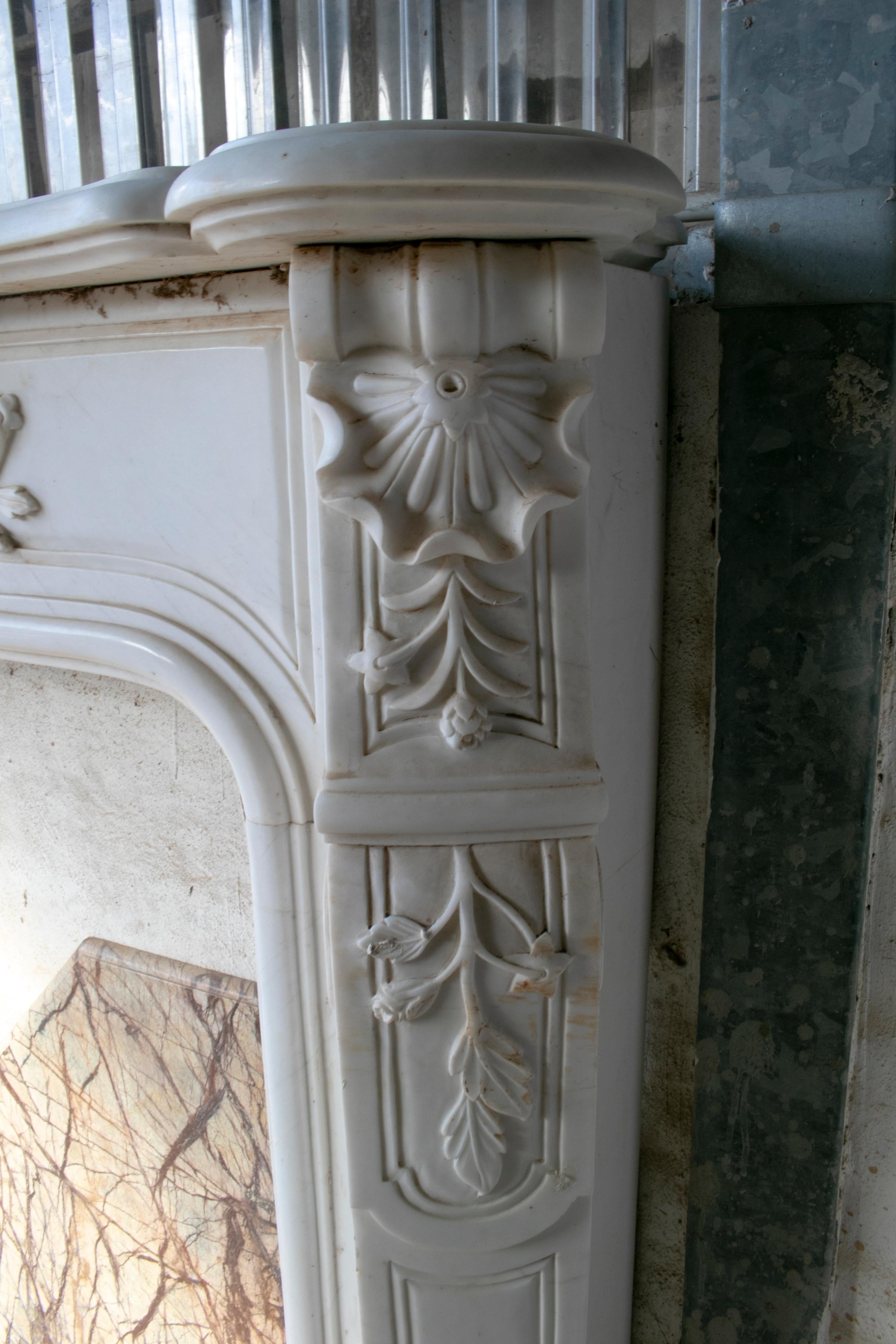 Louis XV Rococo Hand Carved White Carrara Marble Fireplace Mantle 3