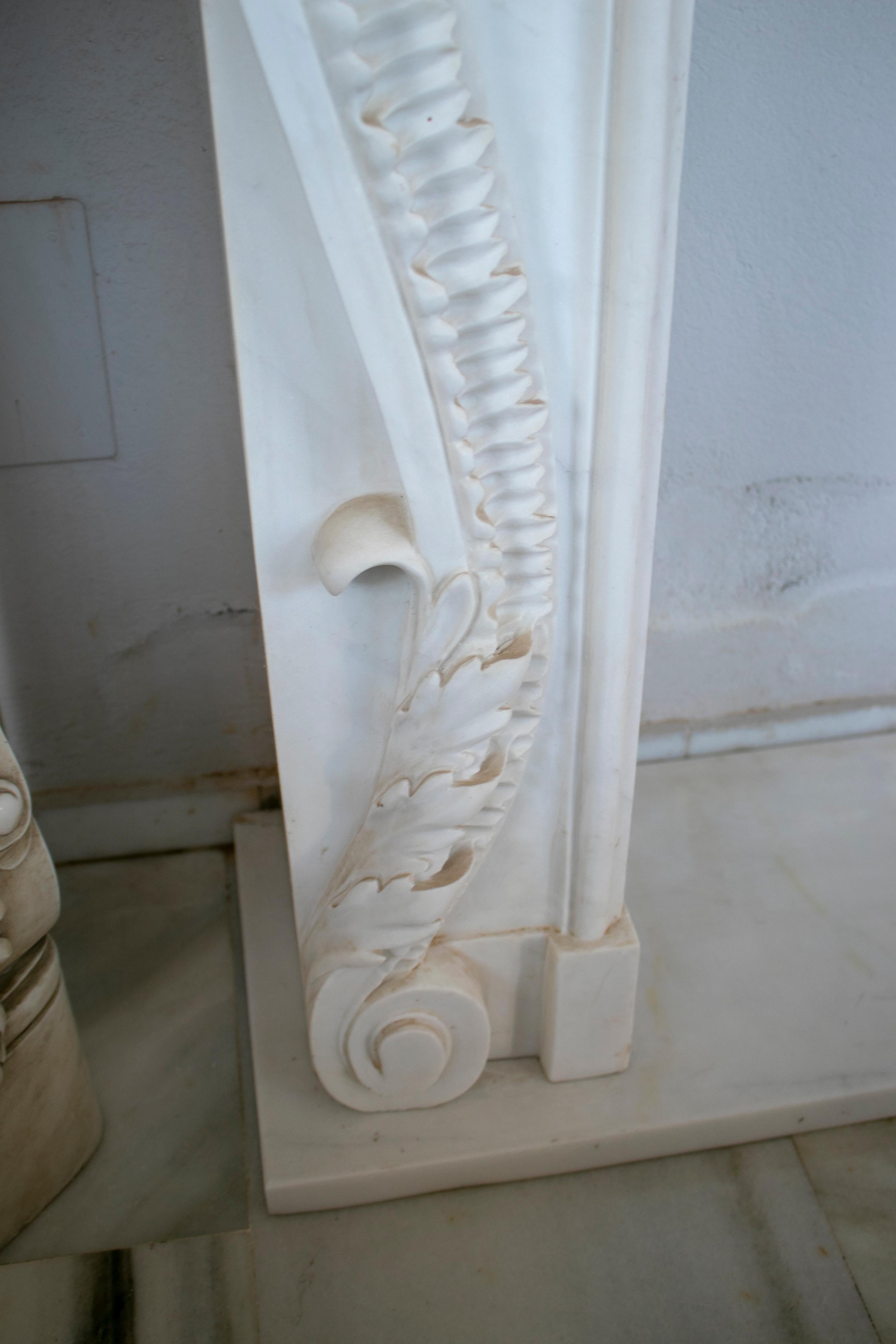 Louis XV Rococo Hand Carved White Carrara Marble Fireplace Mantle 3