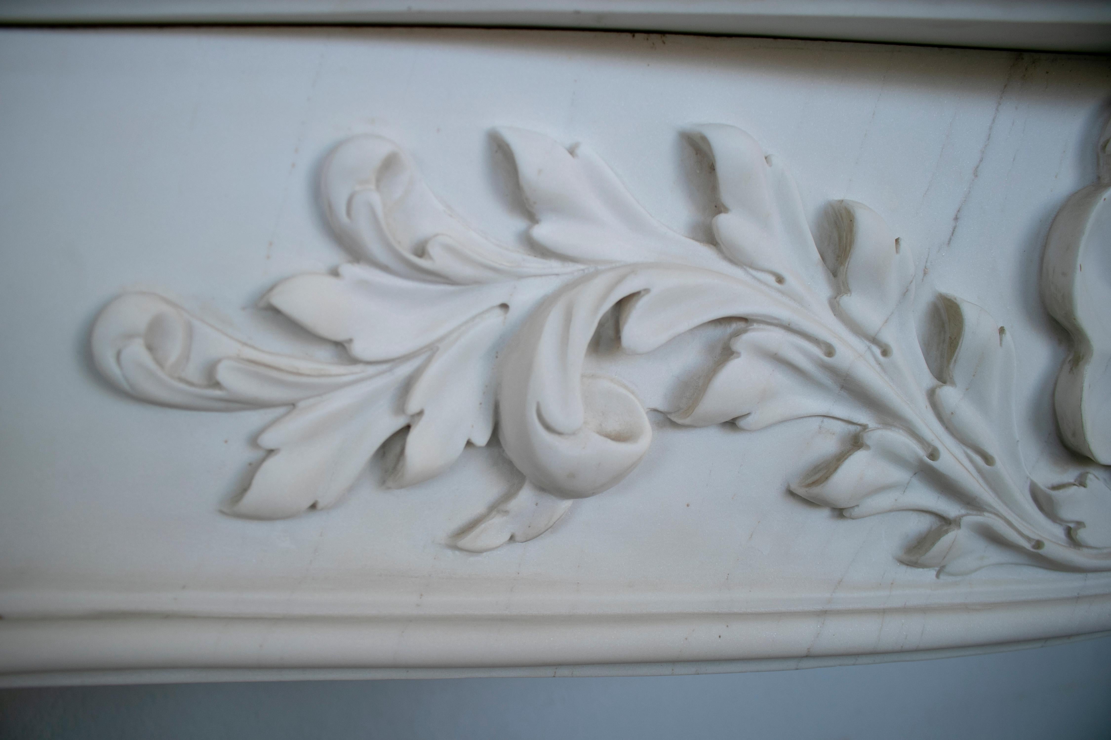 Louis XV Rococo Hand Carved White Carrara Marble Fireplace Mantle 4
