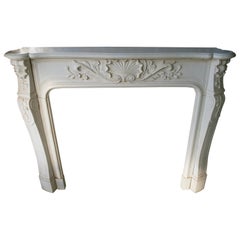 Louis XV Rococo Hand Carved White Carrara Marble Fireplace Mantle