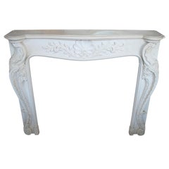 Louis XV Rococo Hand Carved White Carrara Marble Fireplace Mantle