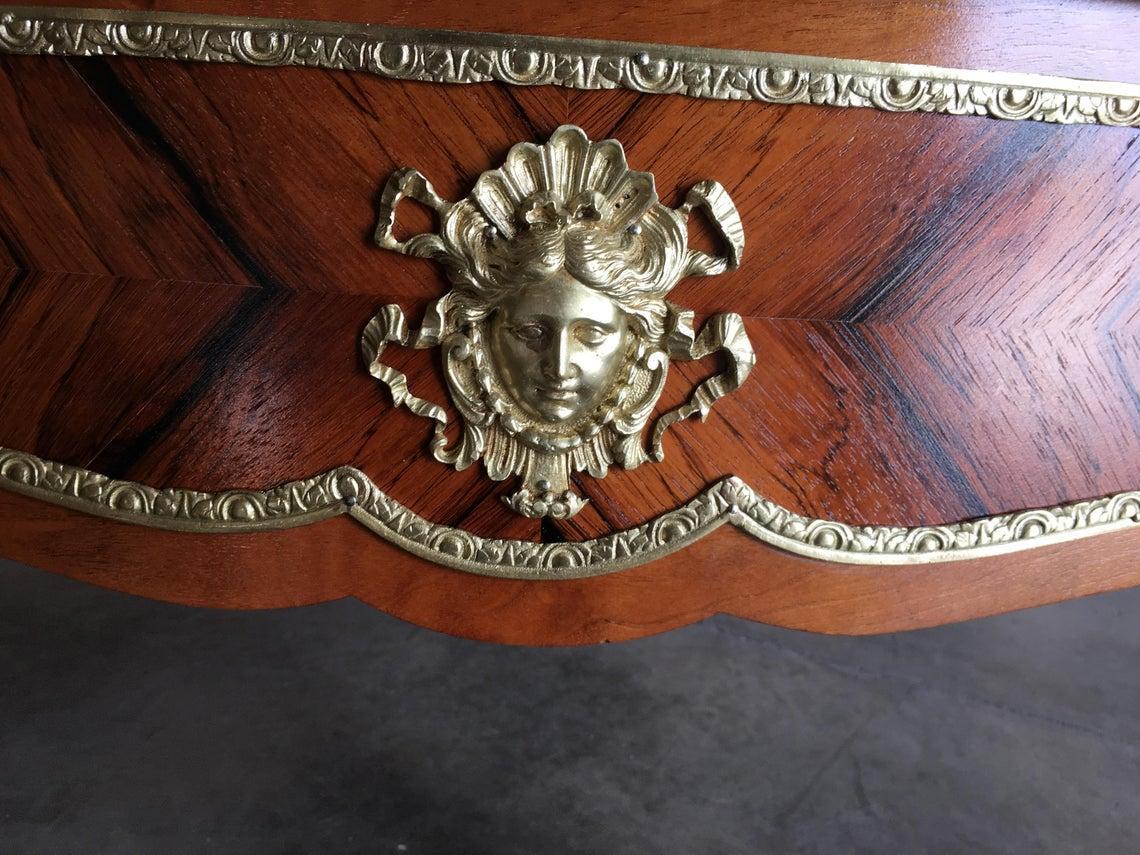 Louis XV Rococo Mahogany, Satinwood and Bureau Plat Executive Writing Desk For Sale 3