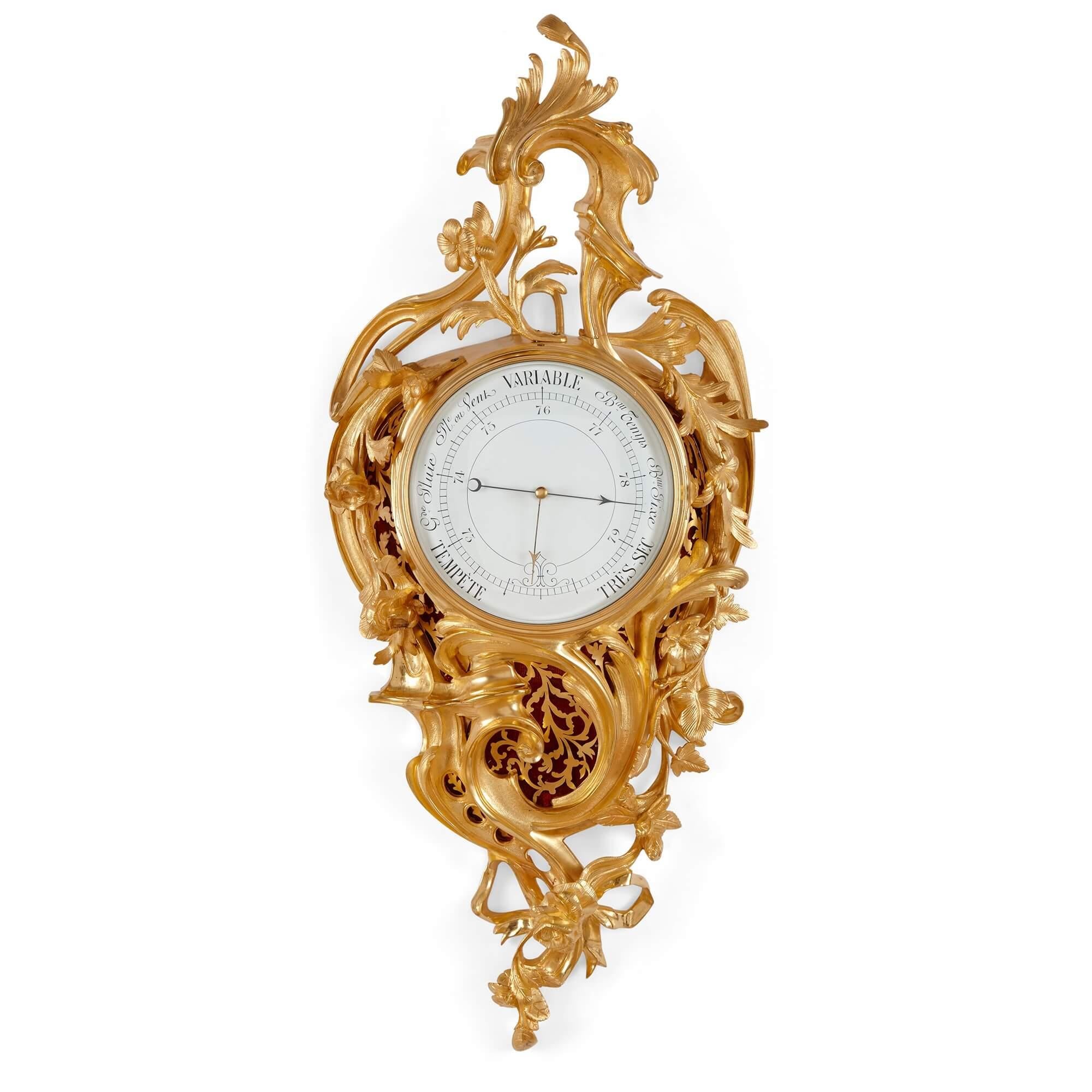 Belle Époque Louis XV Rococo Style Clock and Barometer Set by P. Gravelin For Sale