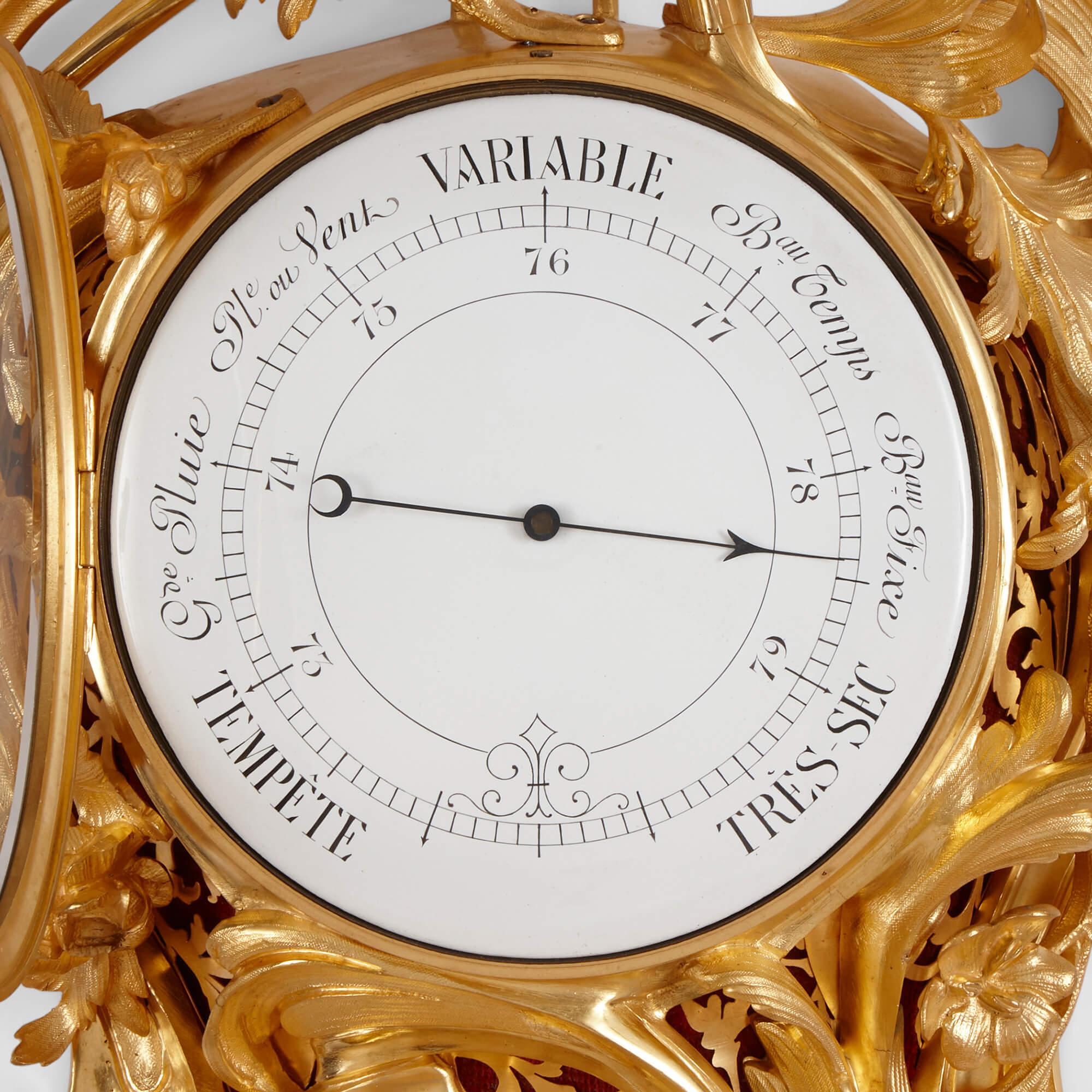 Louis XV Rococo Style Clock and Barometer Set by P. Gravelin In Good Condition For Sale In London, GB