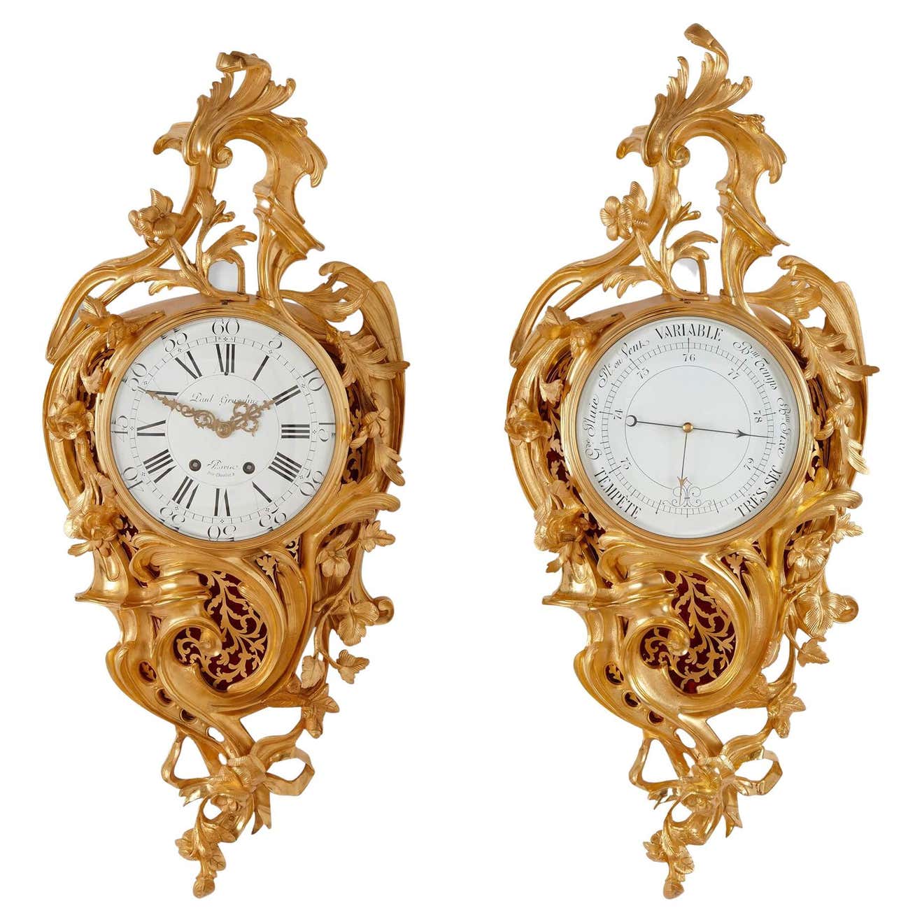 Gravestone Roccoco Louis XV Rococo Style Clock and Barometer Set by P. Gravelin For Sale ...