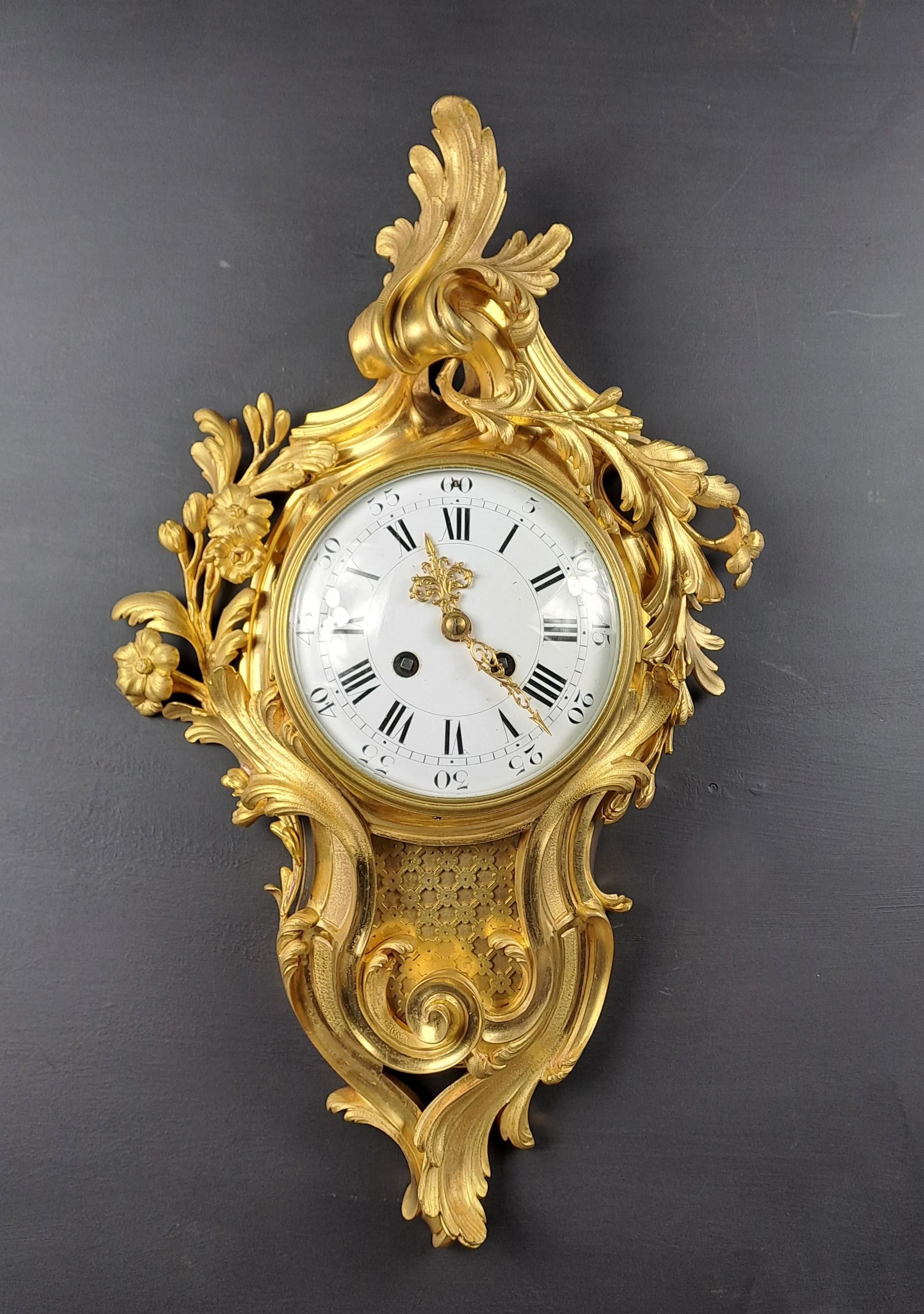 Louis XV Rococo Style Gilt Bronze Wall Clock For Sale 5