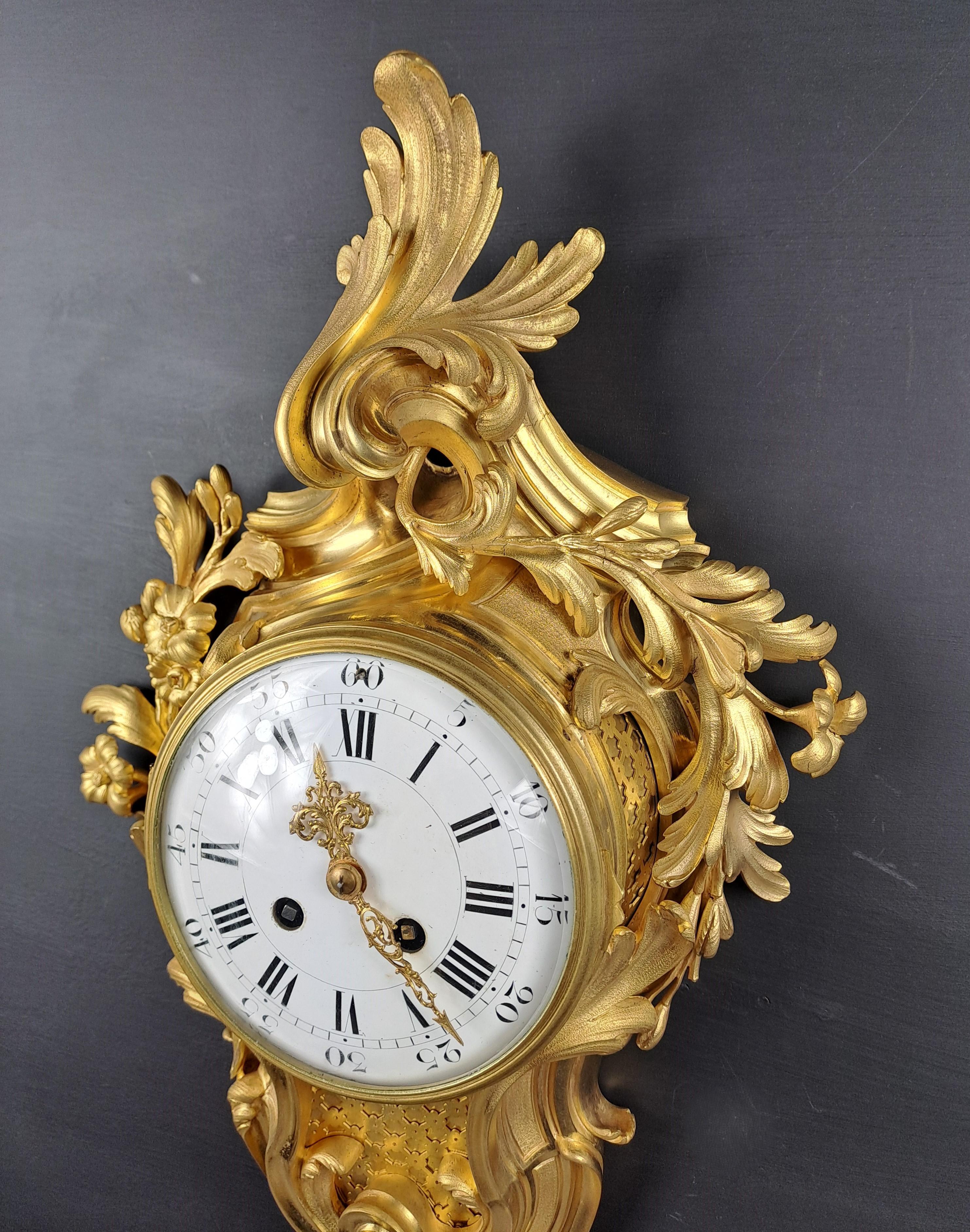 Louis XV Rococo Style Gilt Bronze Wall Clock For Sale 6