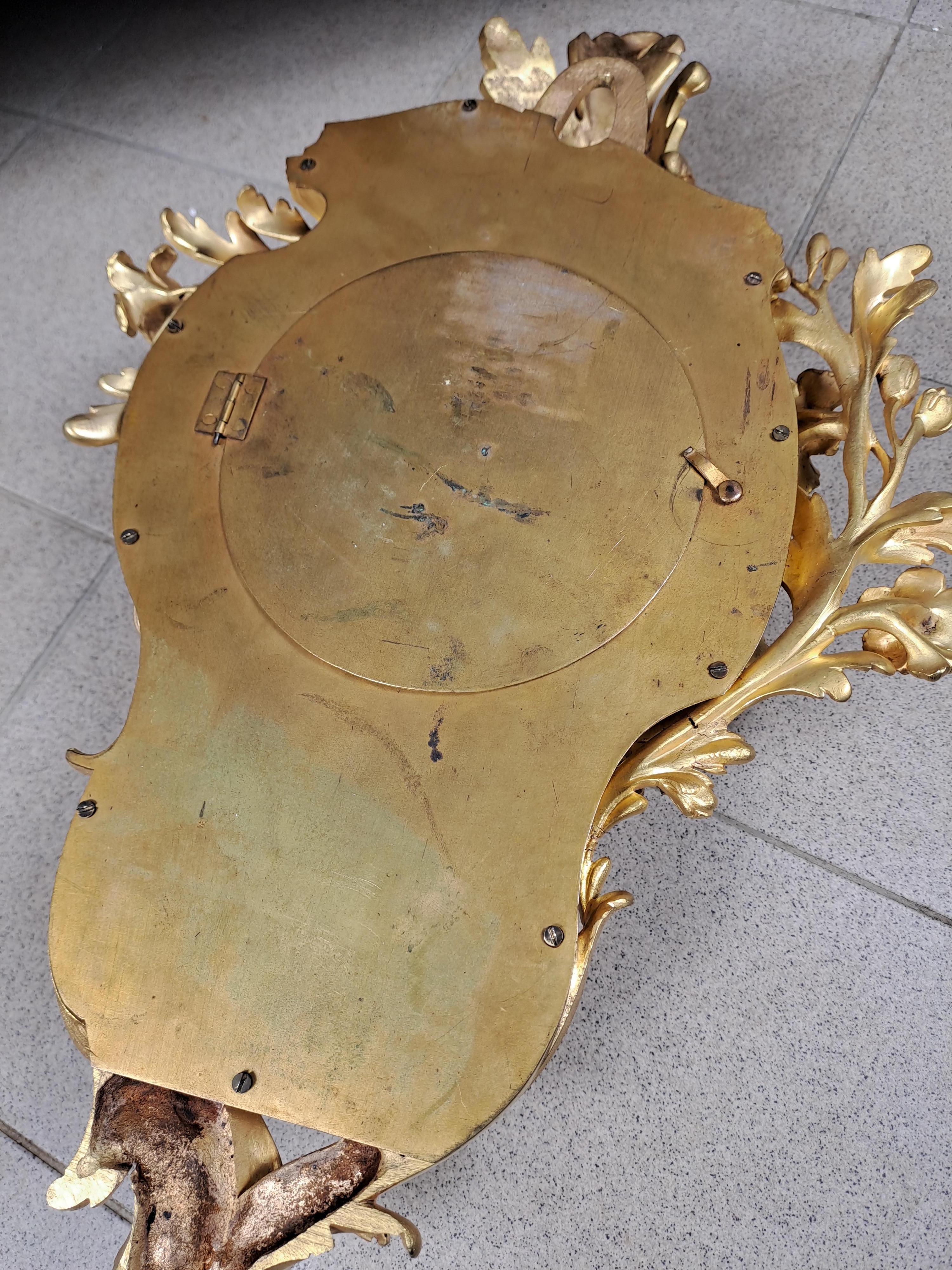 Louis XV Rococo Style Gilt Bronze Wall Clock For Sale 7
