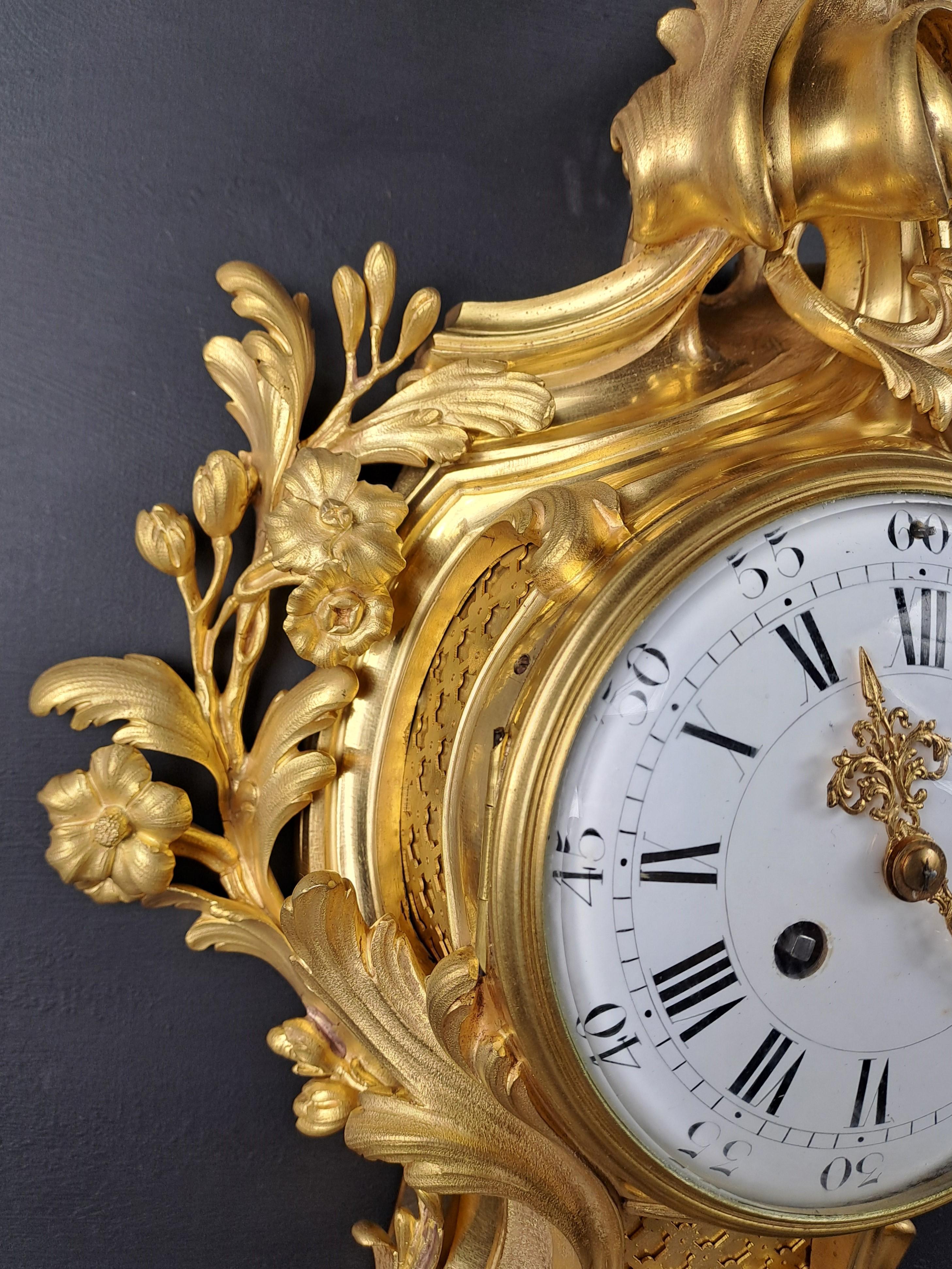 Mid-19th Century Louis XV Rococo Style Gilt Bronze Wall Clock For Sale