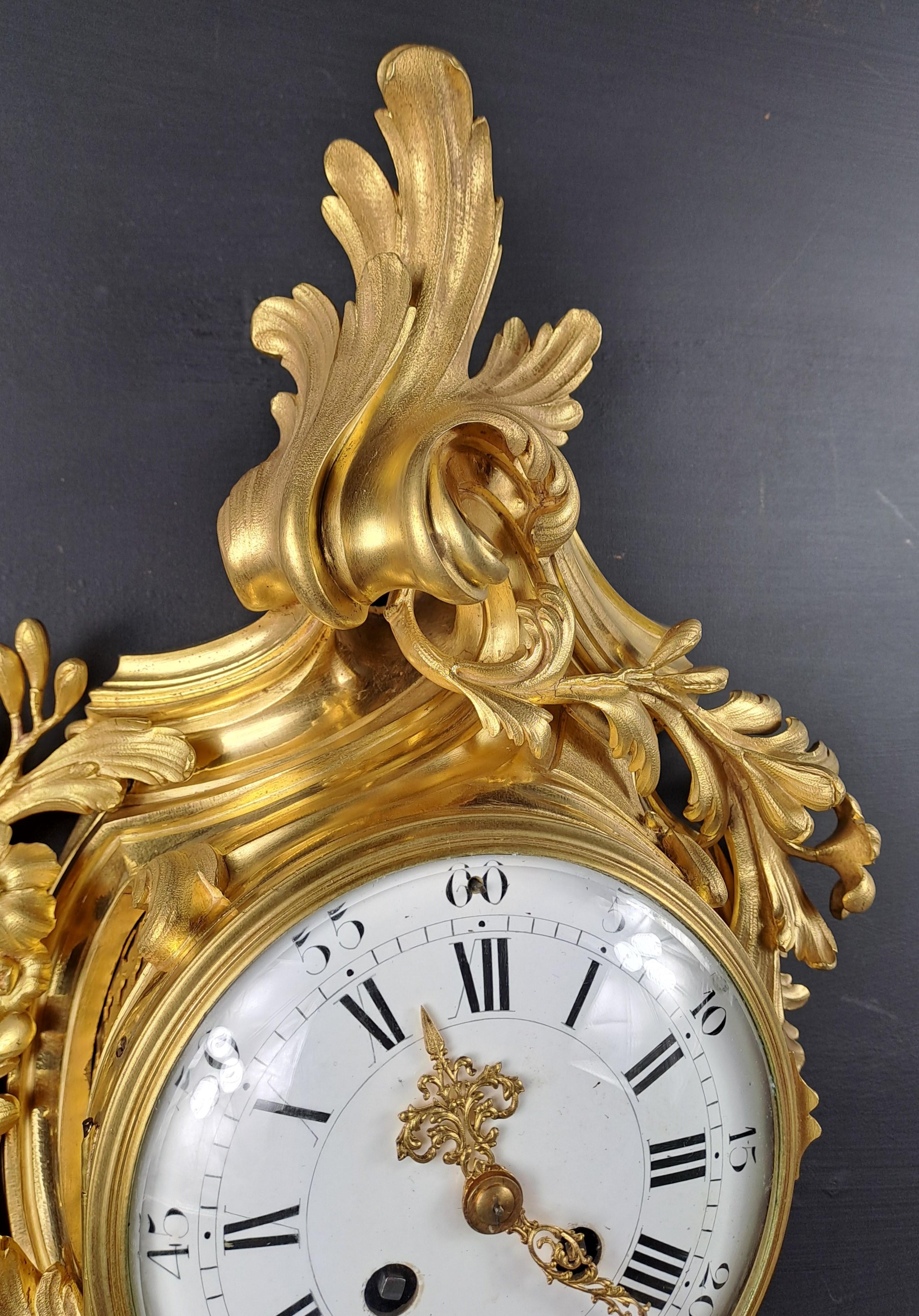 Louis XV Rococo Style Gilt Bronze Wall Clock For Sale 1