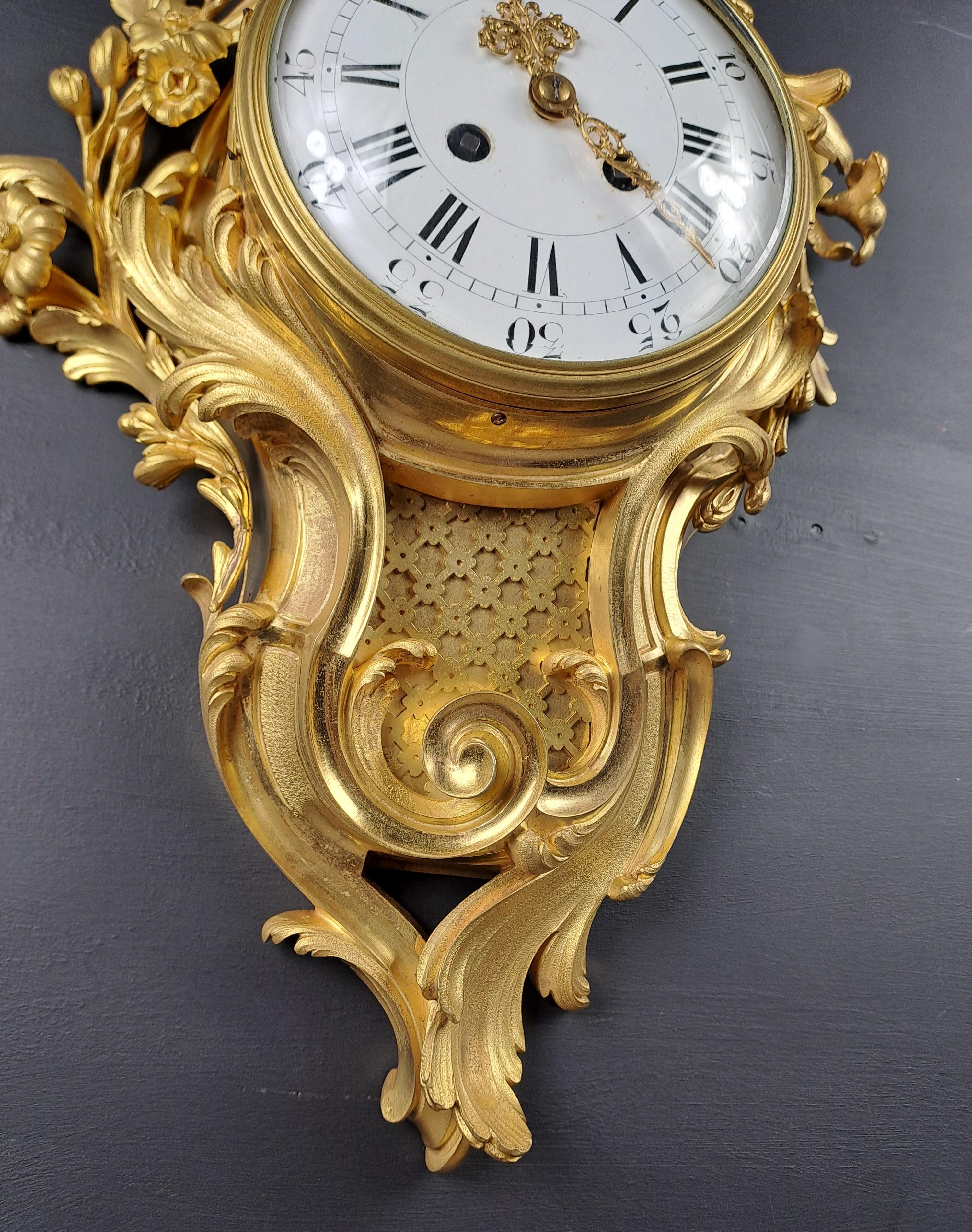 Louis XV Rococo Style Gilt Bronze Wall Clock For Sale 2