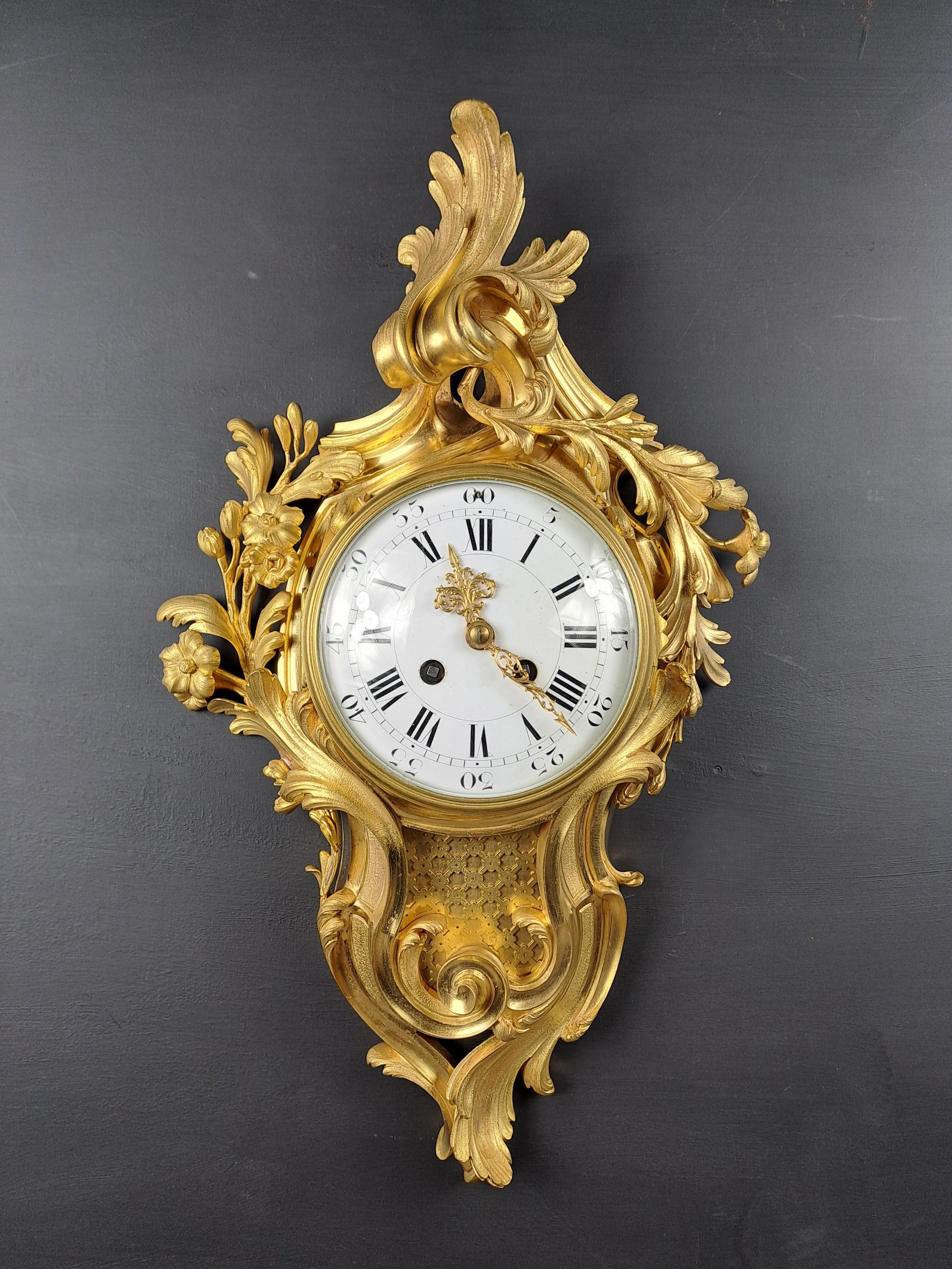 Louis XV Rococo Style Gilt Bronze Wall Clock For Sale 3
