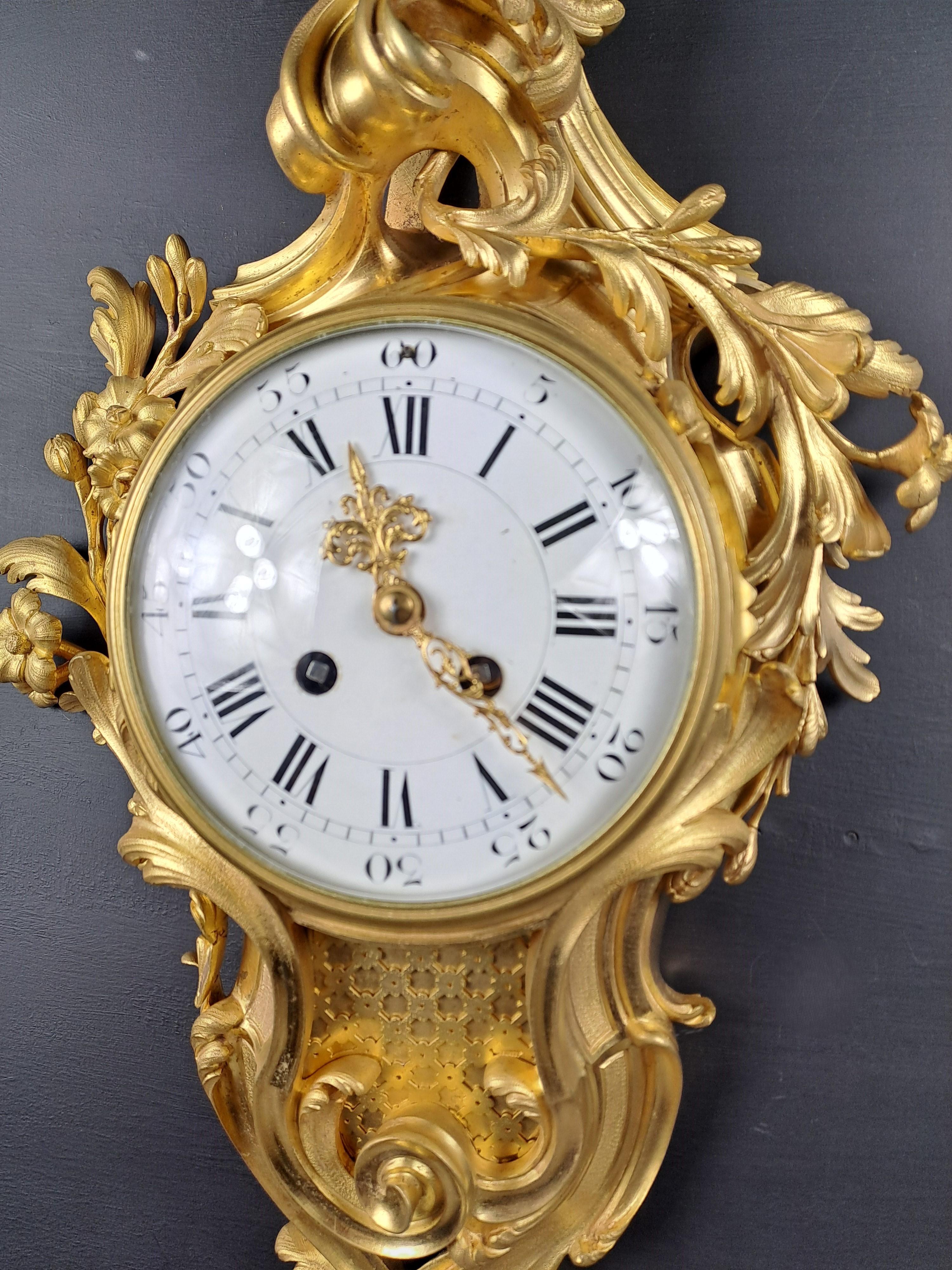 Louis XV Rococo Style Gilt Bronze Wall Clock For Sale 4