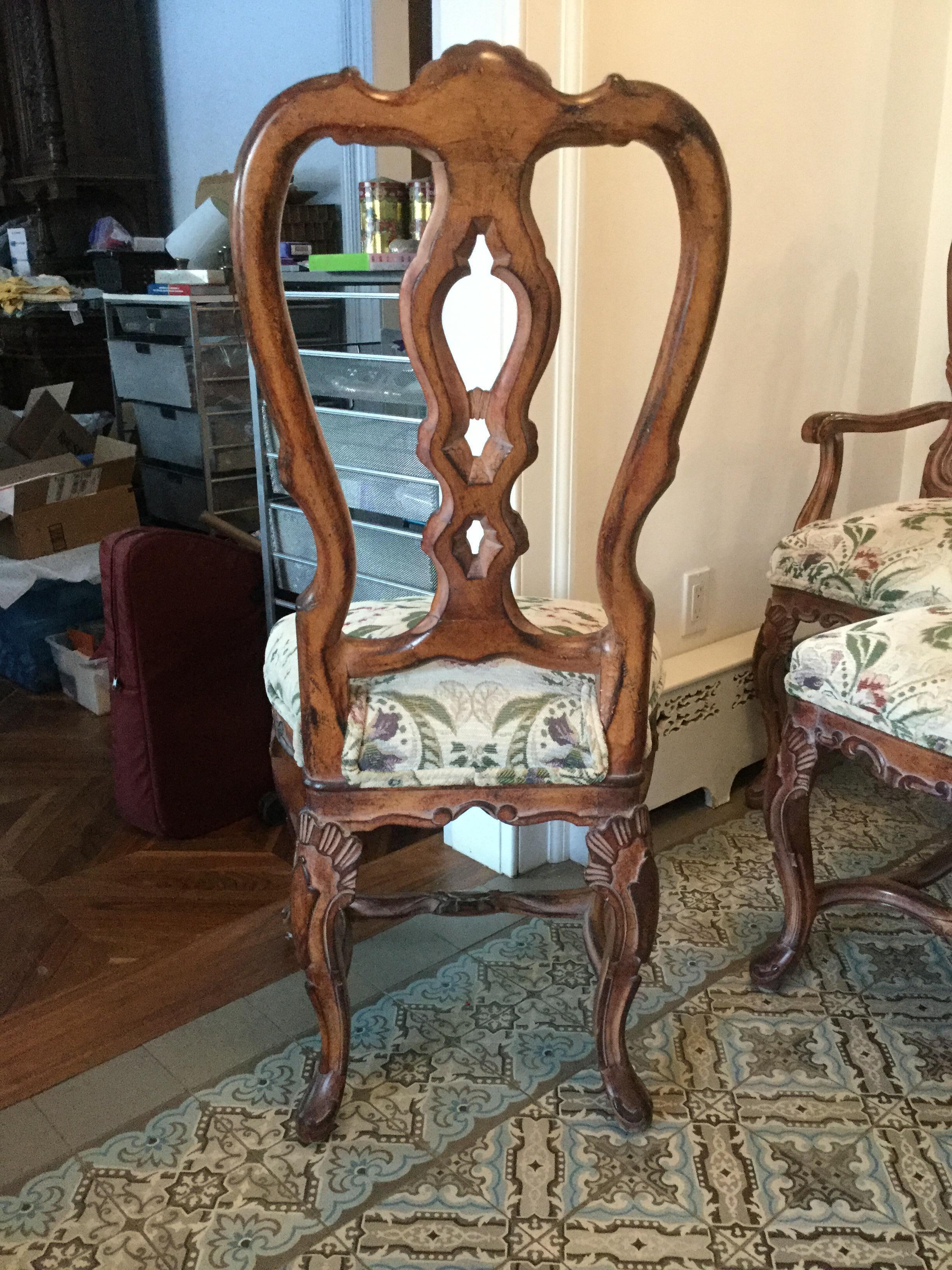 Stained Louis XV Rococo Style Set of Six Dinning Chairs For Sale