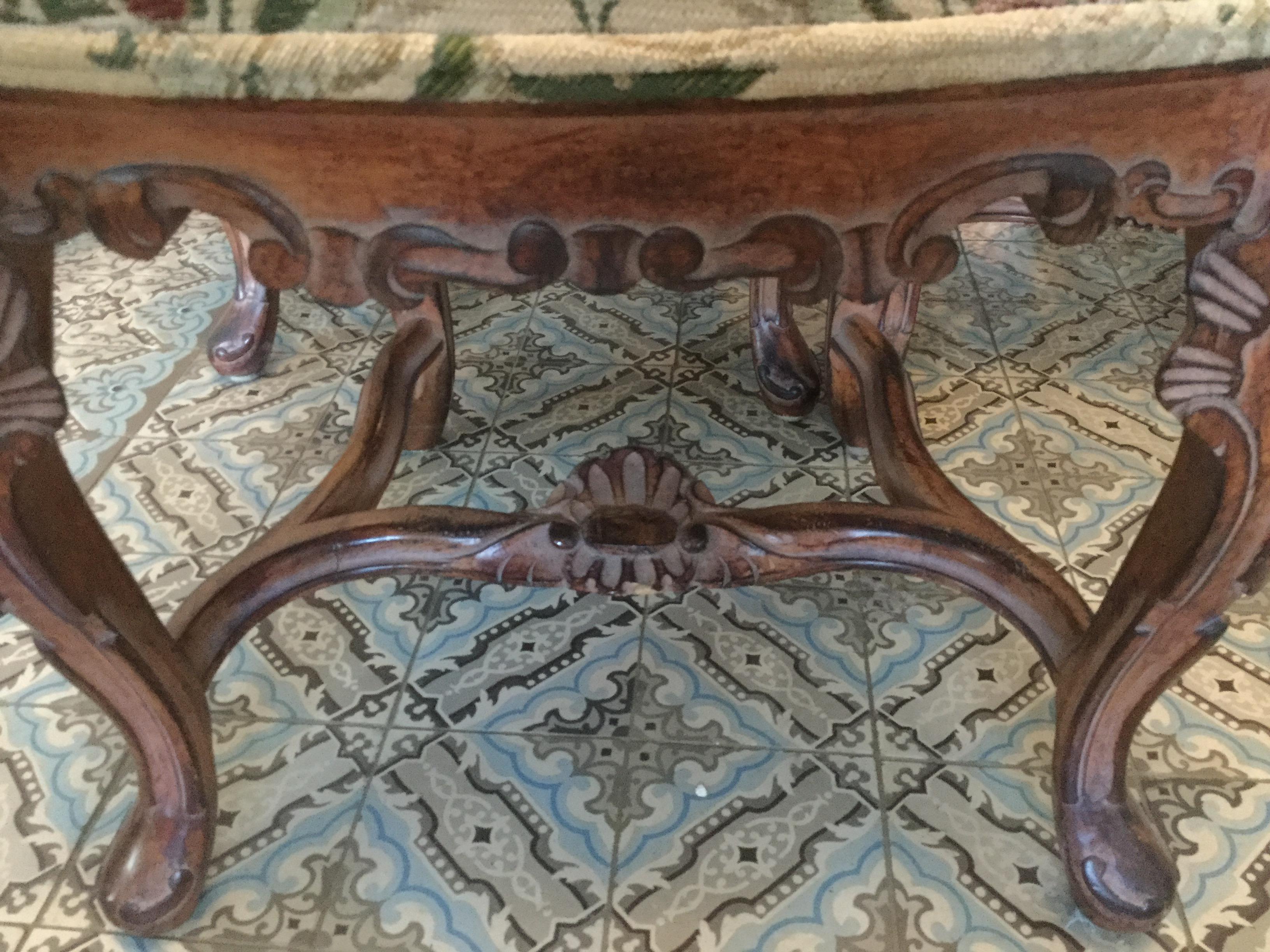 Chenille Louis XV Rococo Style Set of Six Dinning Chairs For Sale