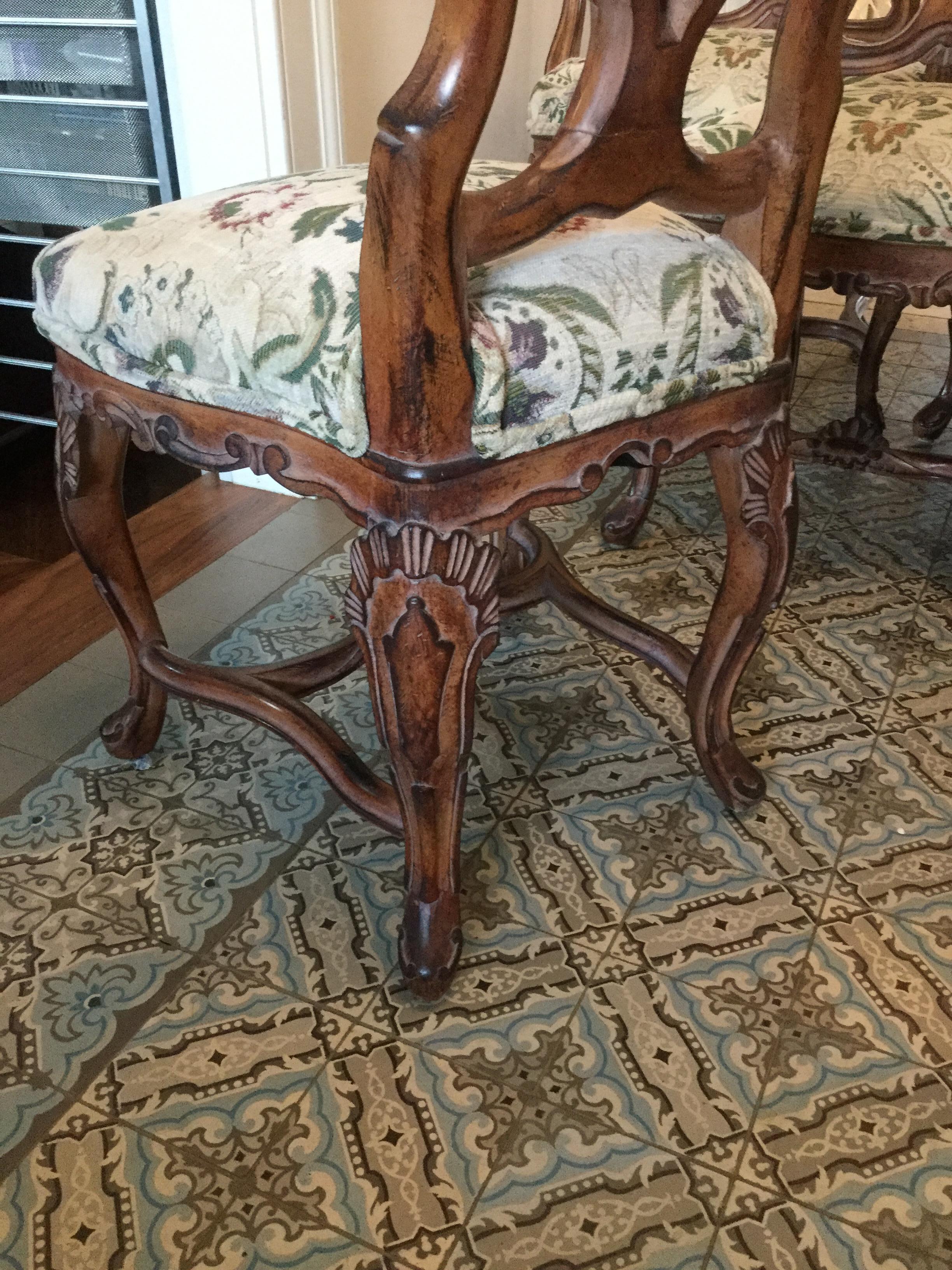 Louis XV Rococo Style Set of Six Dinning Chairs For Sale 1