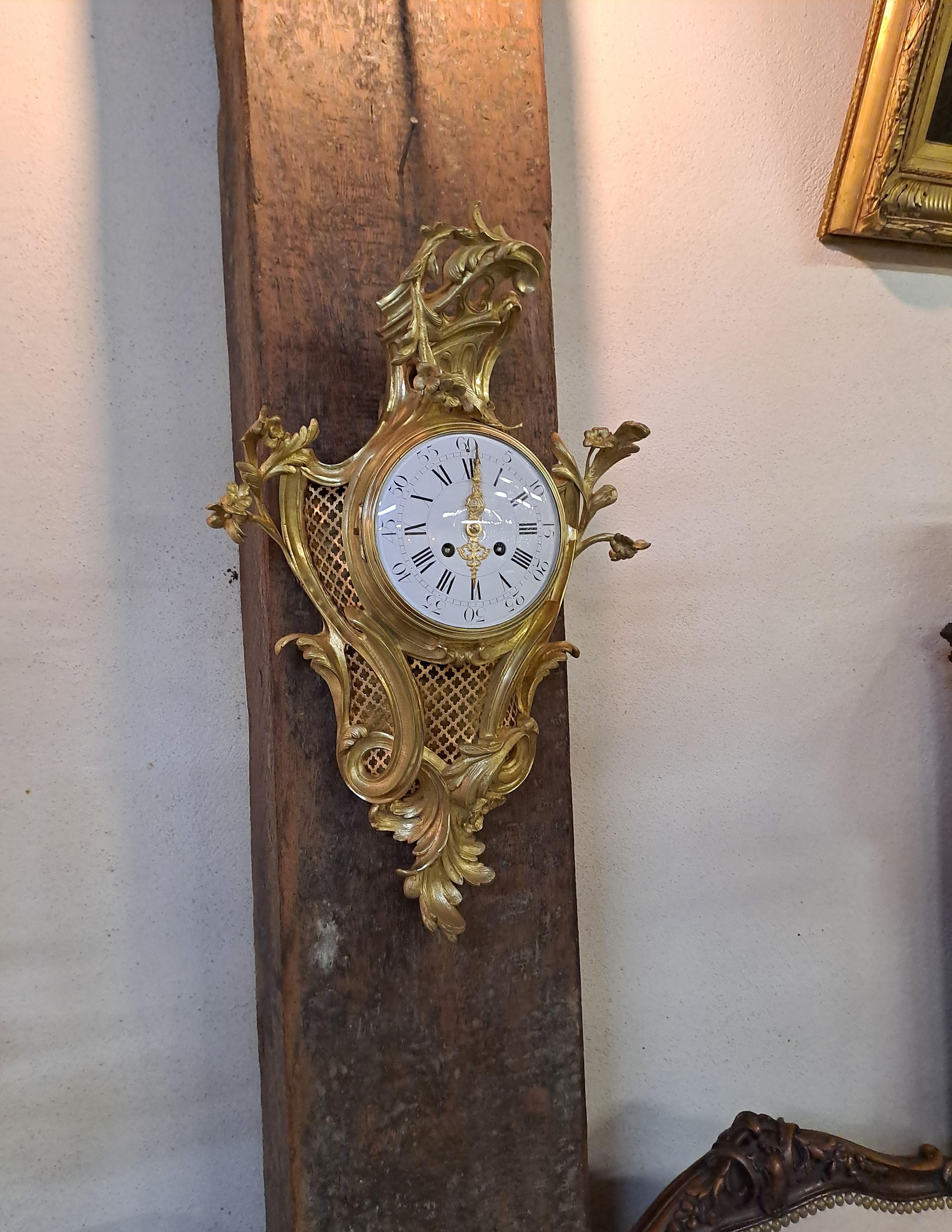 Louis XV Rococo Style Wall Clock In Gilt Bronze For Sale 8