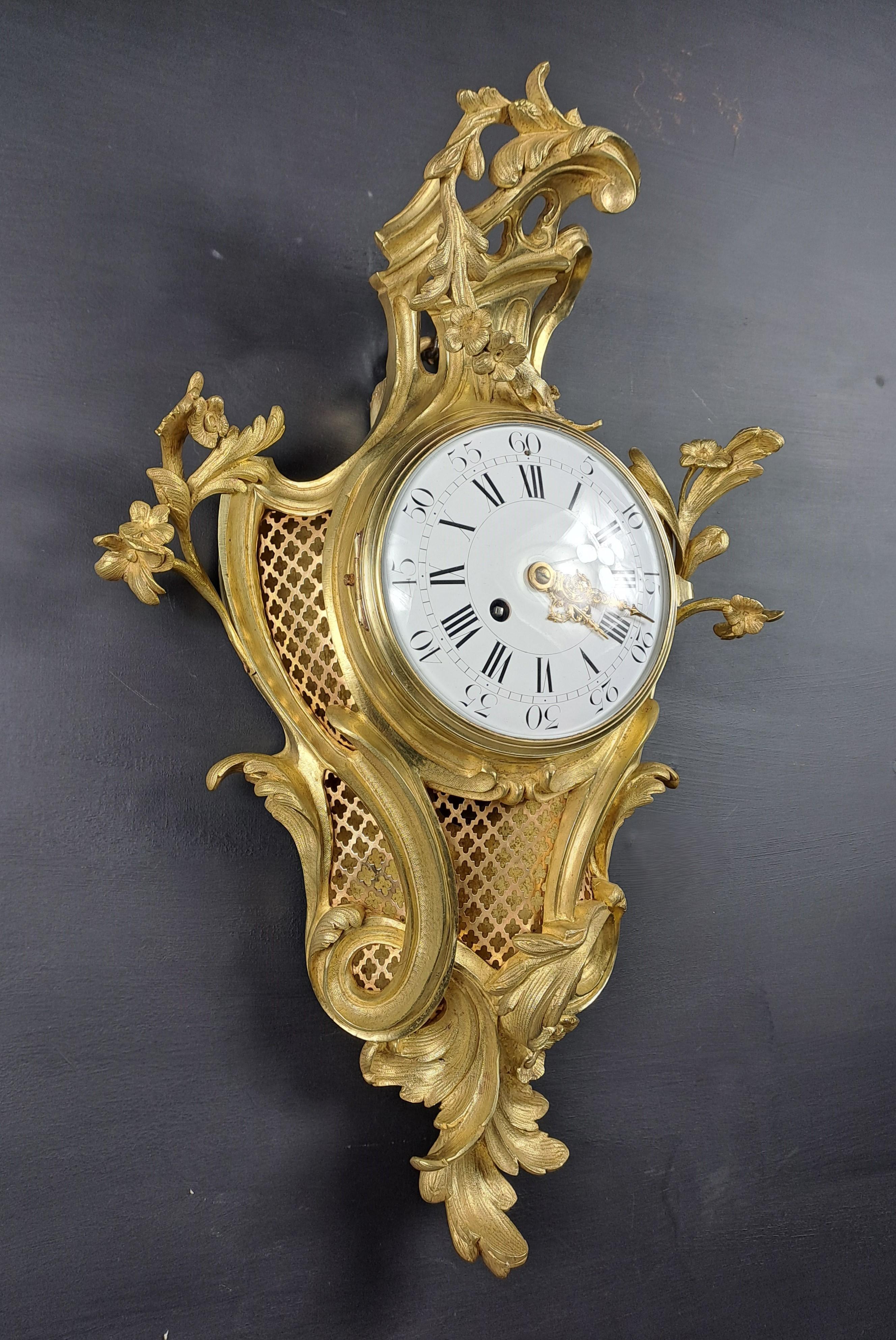 Louis XV Rococo Style Wall Clock In Gilt Bronze For Sale 1