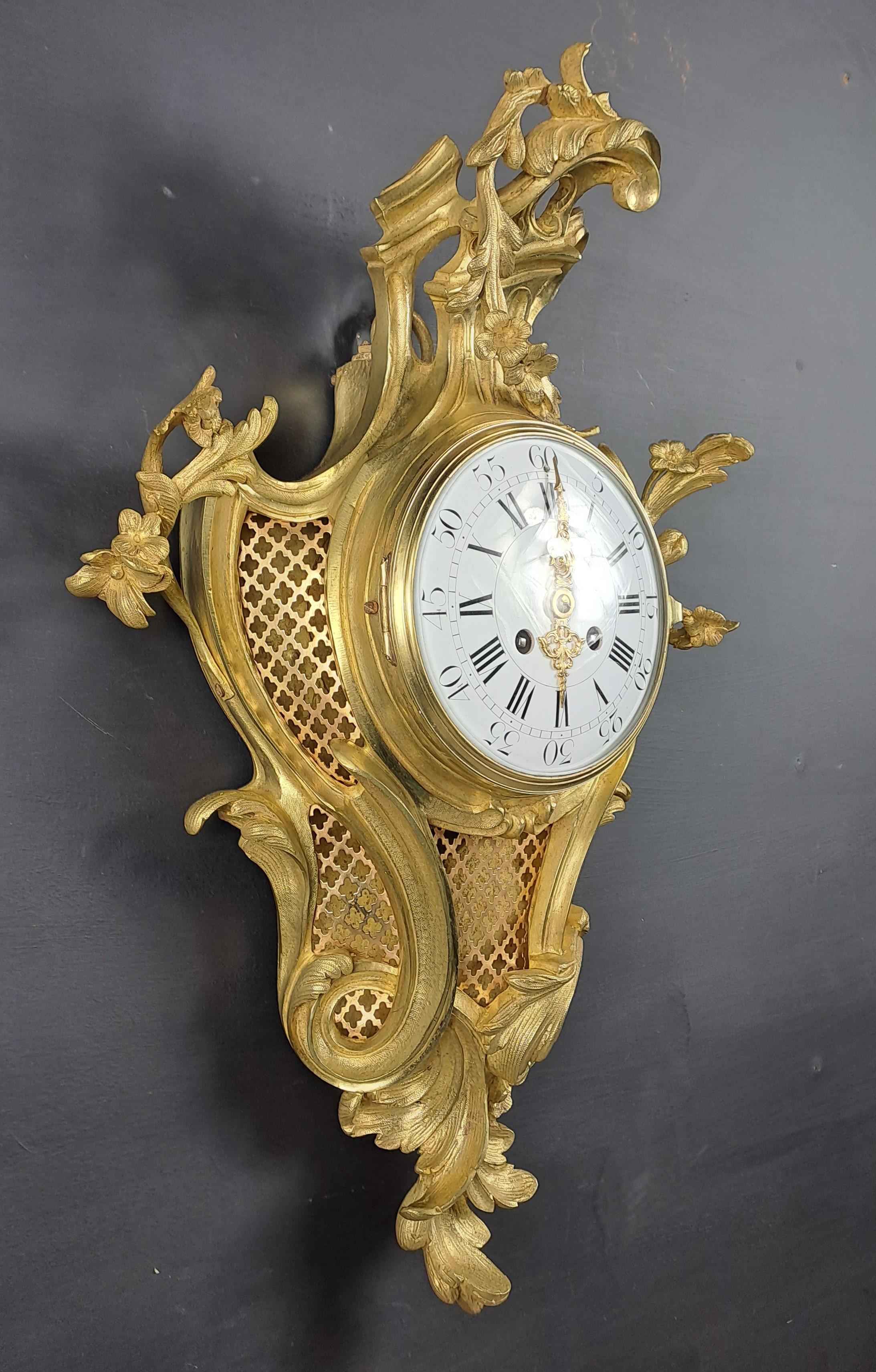Louis XV Rococo Style Wall Clock In Gilt Bronze For Sale 3