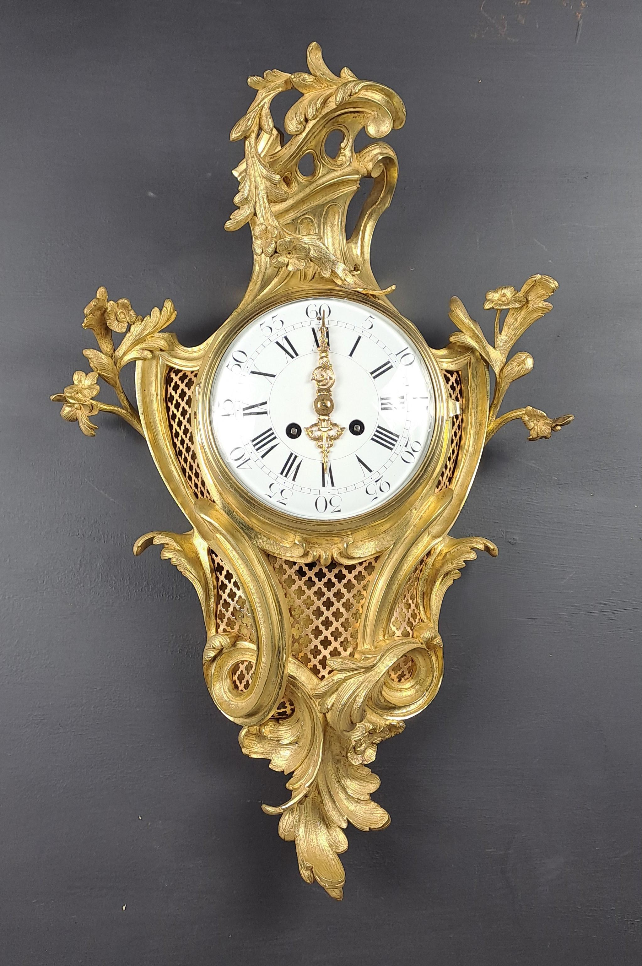 Louis XV Rococo Style Wall Clock In Gilt Bronze For Sale 4