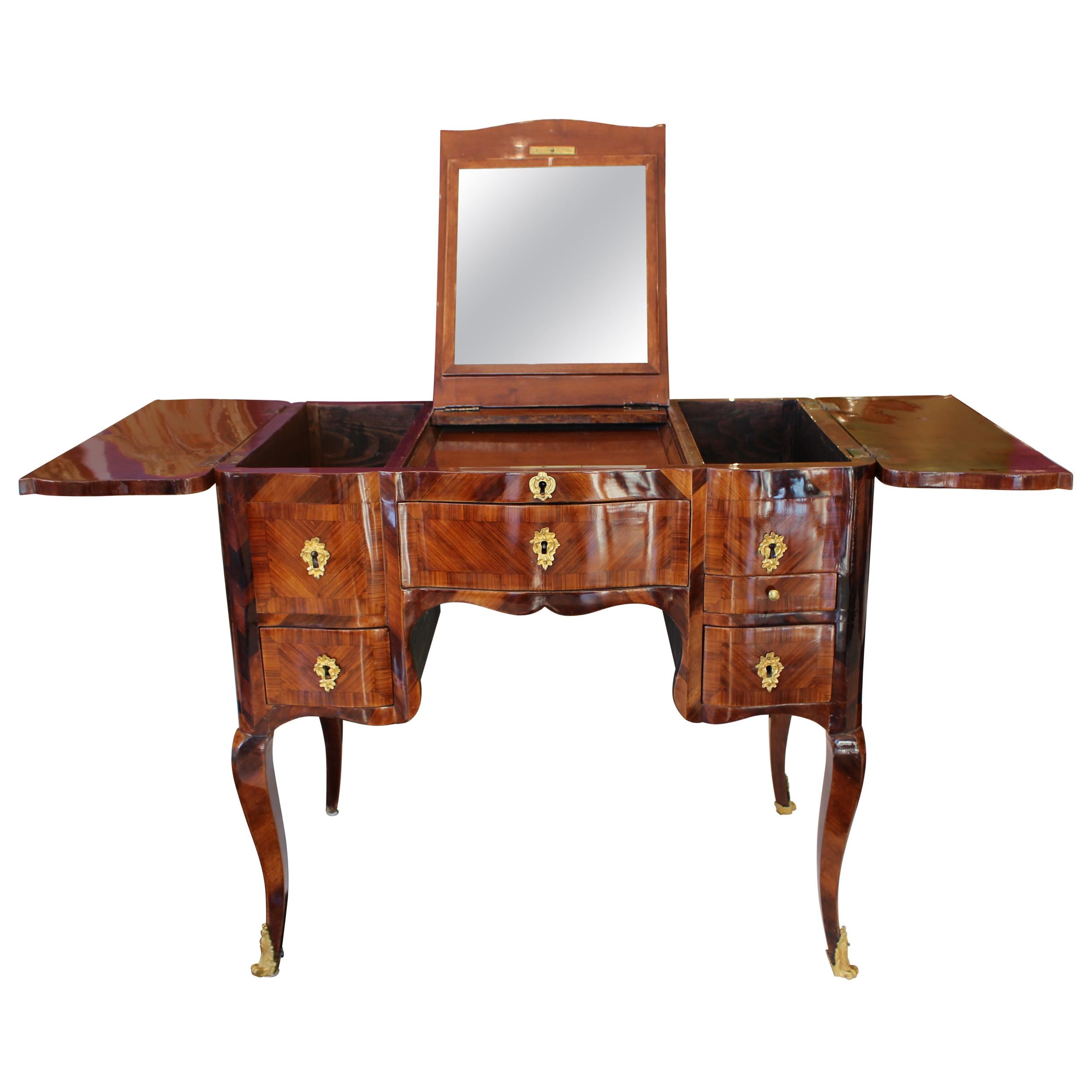 Louis XV Rosewood Veneered Parquetry Design Dressing Table