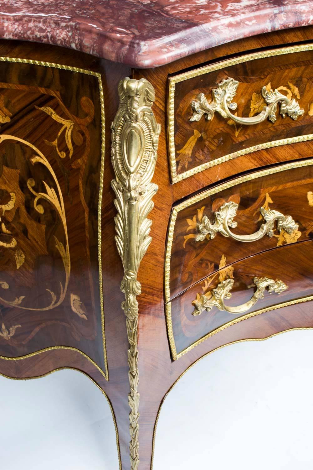 Louis XV Walnut Marquetry Commode Siena Marble 4