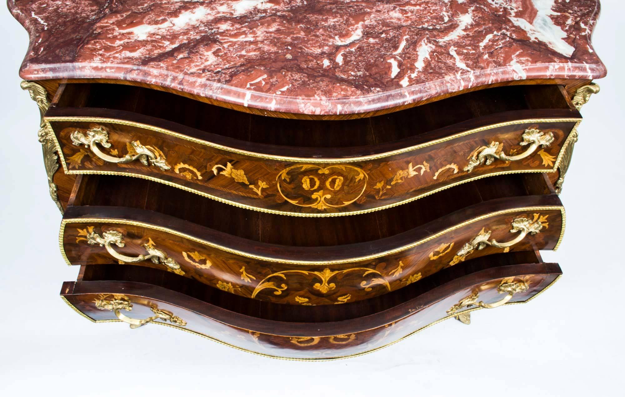 Louis XV Walnut Marquetry Commode Siena Marble 5