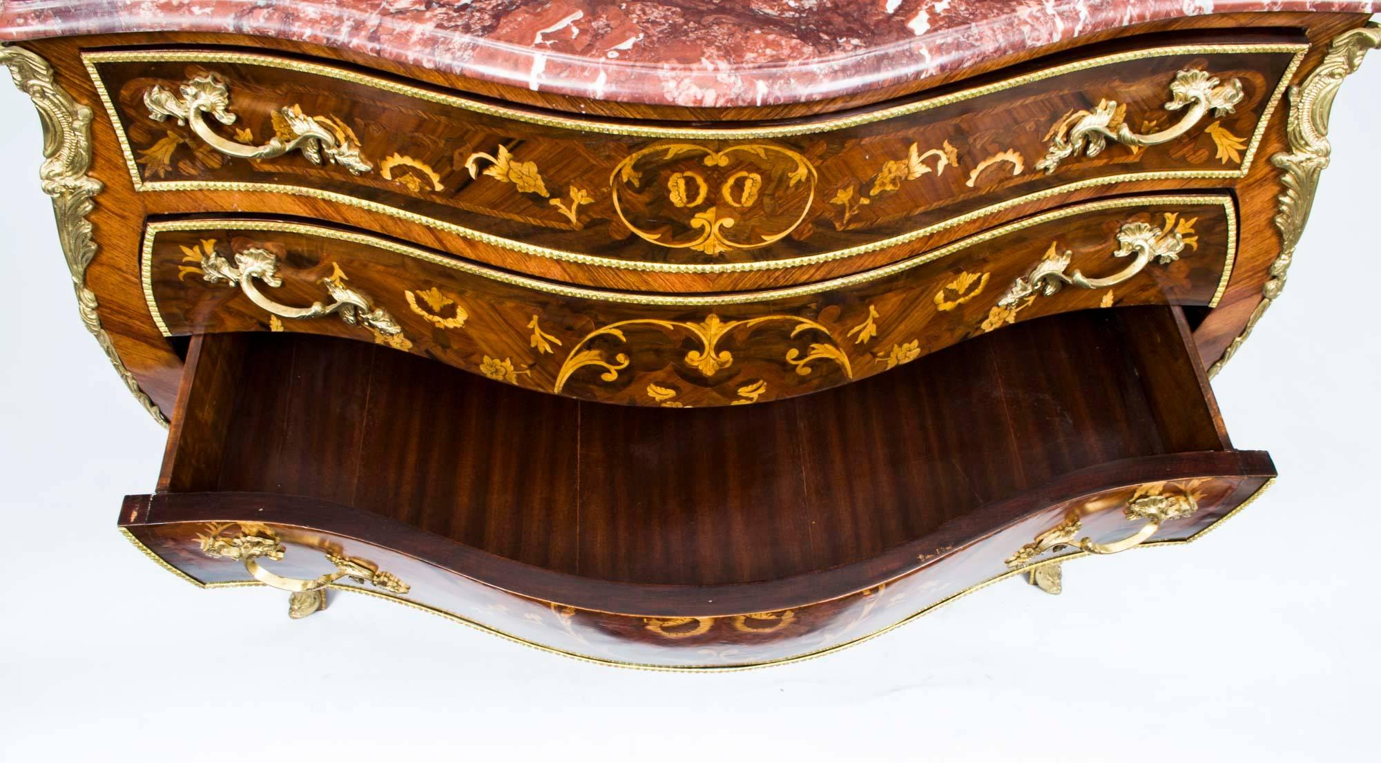 Louis XV Walnut Marquetry Commode Siena Marble 6