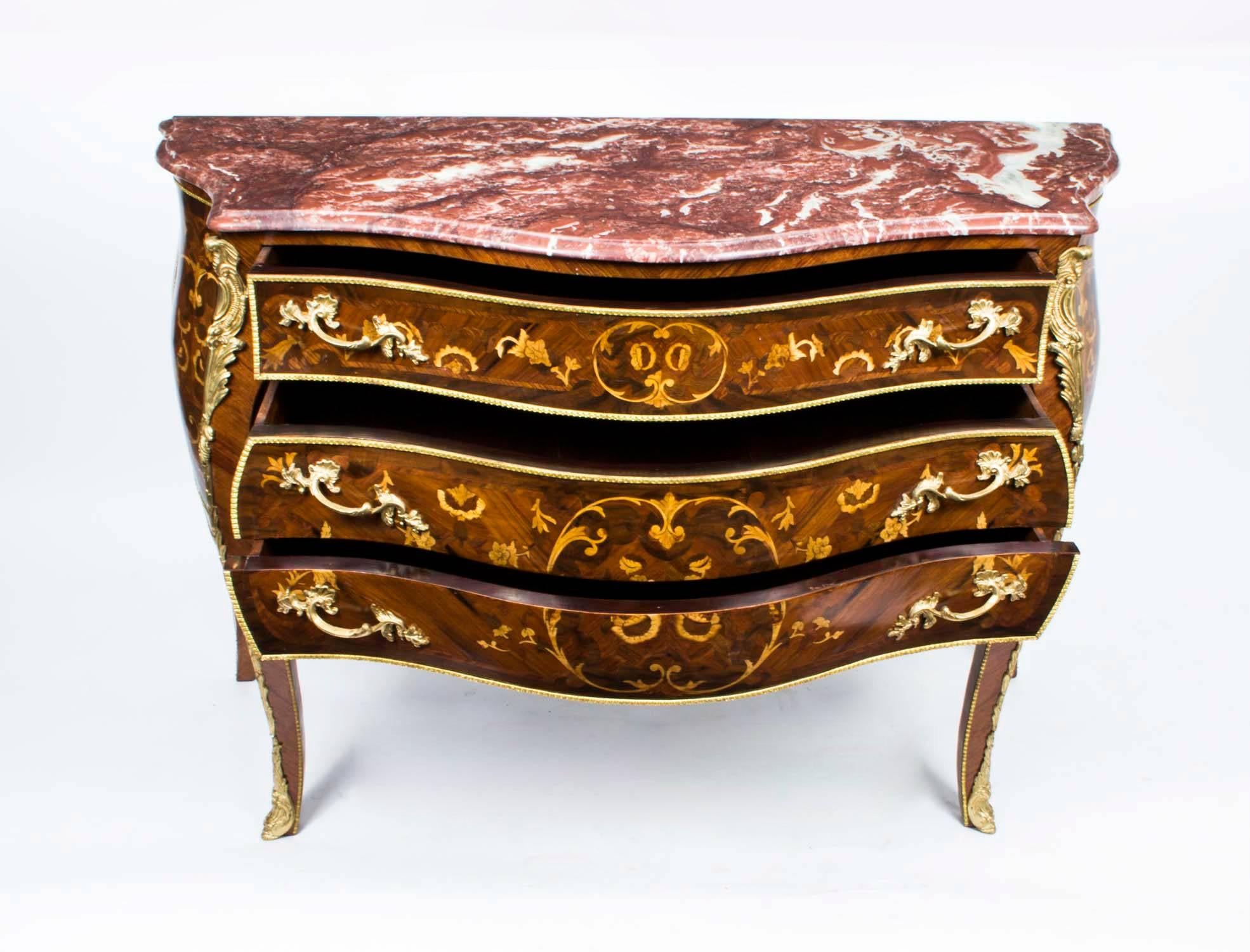 Louis XV Walnut Marquetry Commode Siena Marble 8