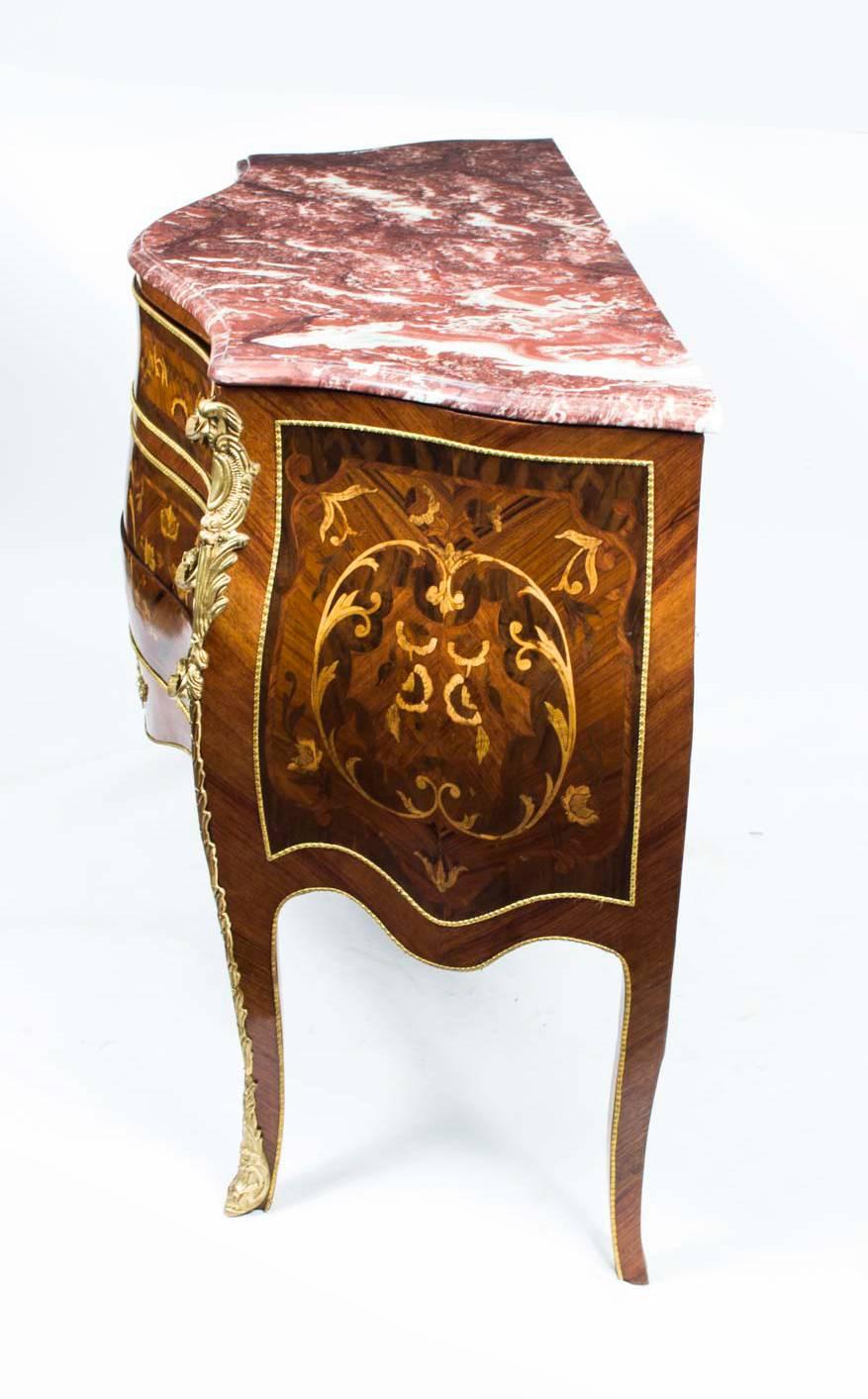 Louis XV Walnut Marquetry Commode Siena Marble 10
