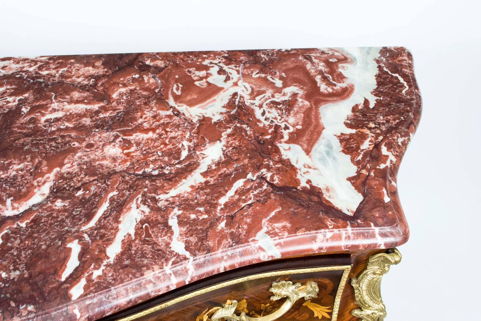 Late 20th Century Louis XV Walnut Marquetry Commode Siena Marble