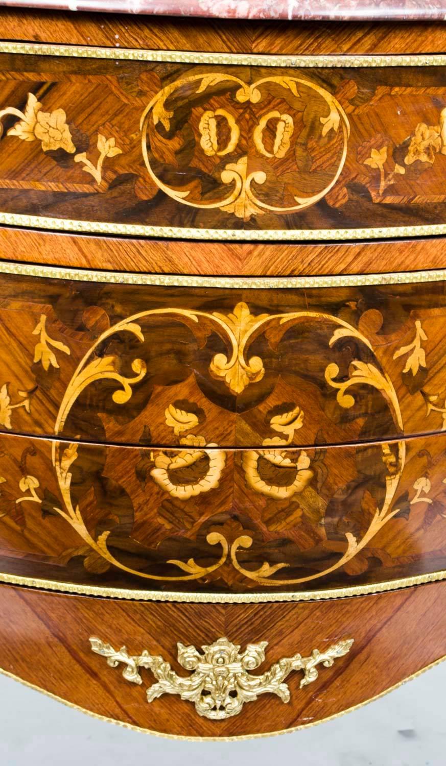 Louis XV Walnut Marquetry Commode Siena Marble 1